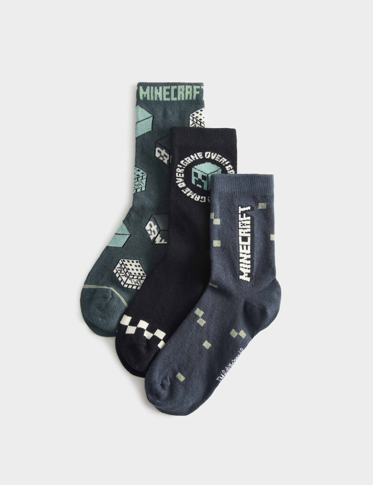 Minecraft 3 pack cotton-rich socks size 6-7, imported from the UK