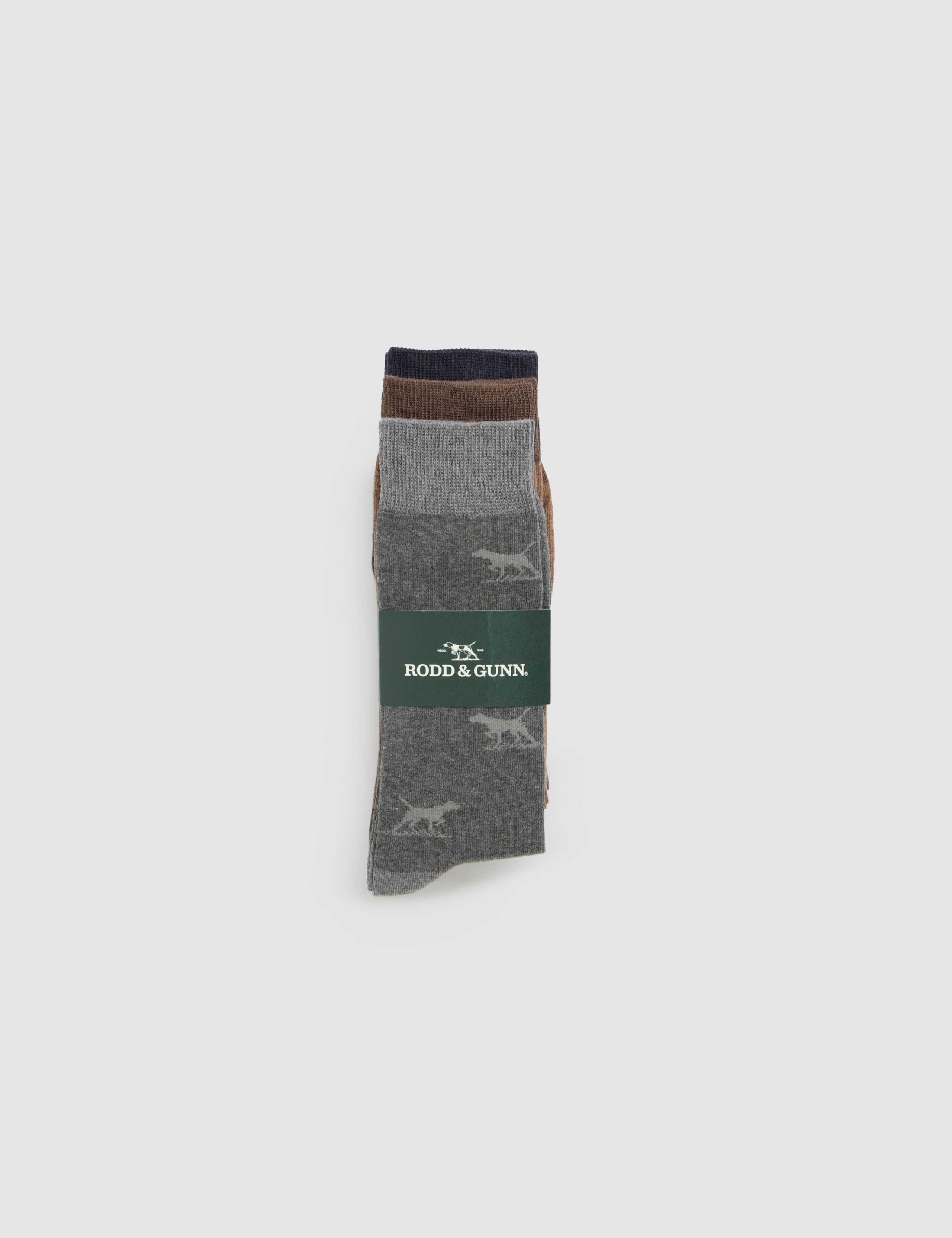 Rodd & Gunn dog pattern socks 3 pack, imported from the UK