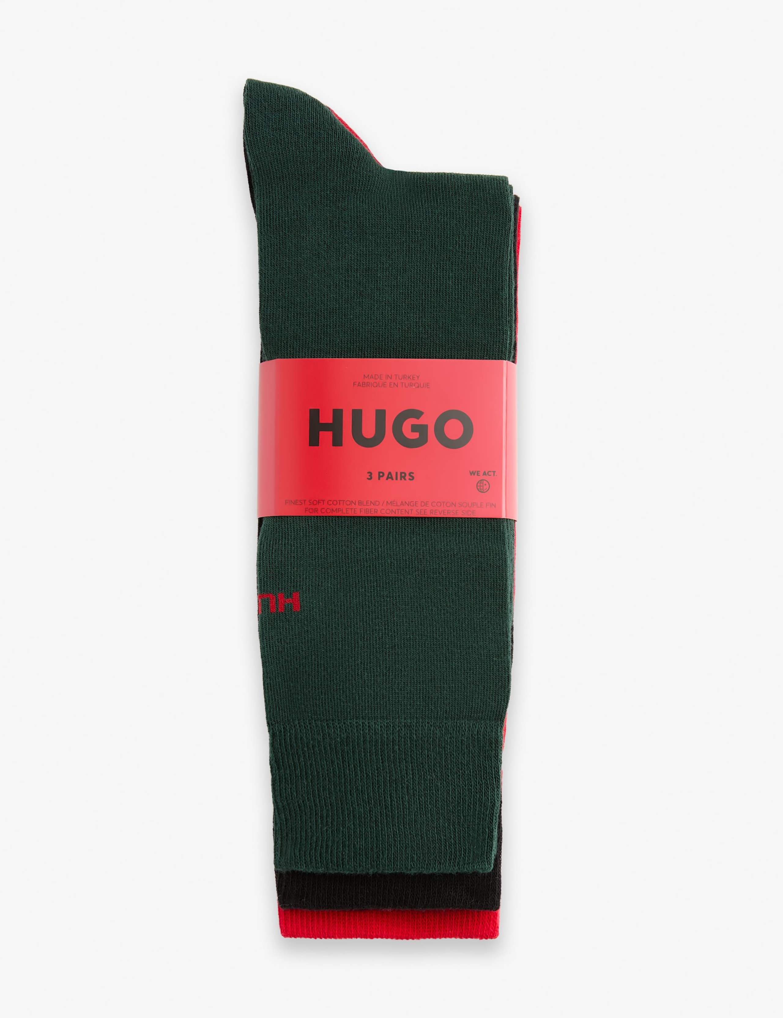 HUGO 3 pack cotton rich logo breathable socks, UK version