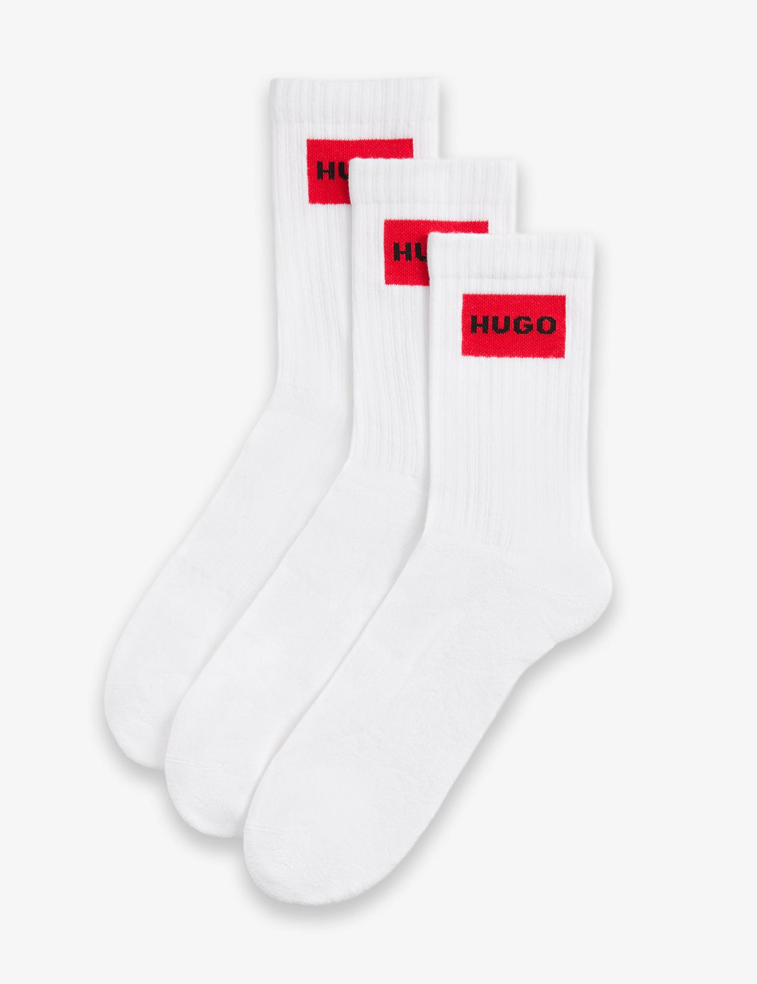 HUGO 3-pack cotton rich ribbed socks with logo label (British brand)
