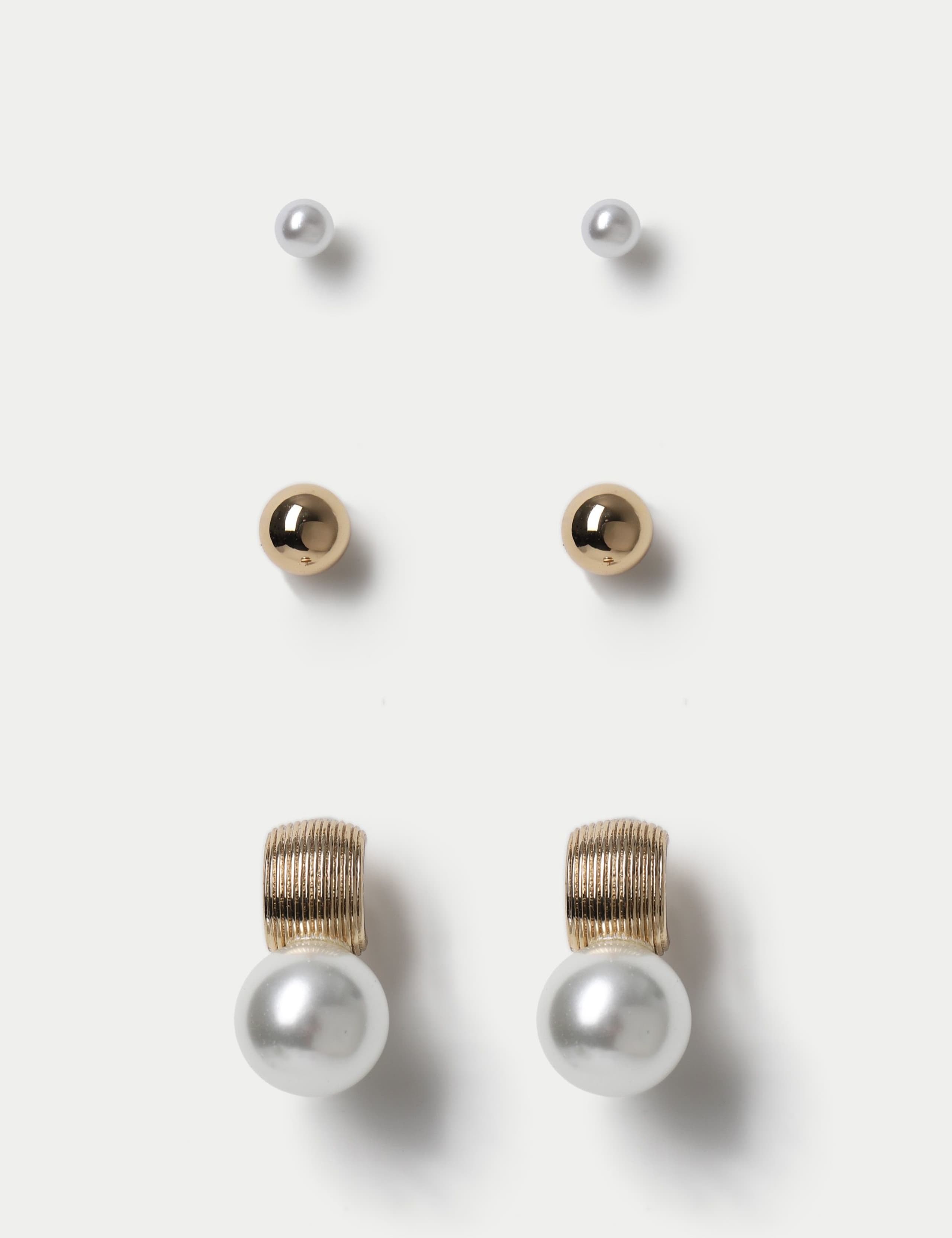 Pearl effect stud earrings 3 pack set (British brand)