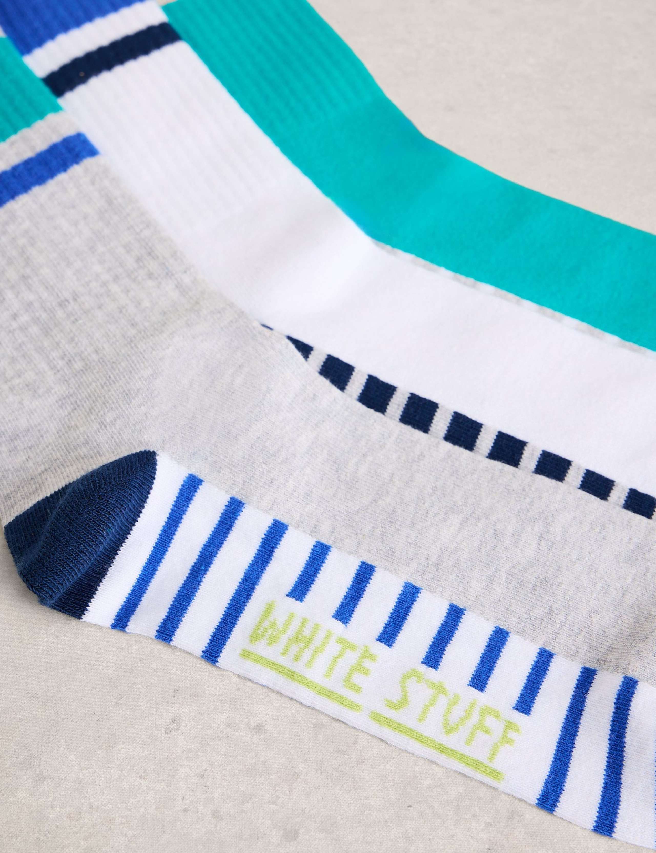 White Stuff ribbed striped ankle socks 3 pack, imported from the UK
