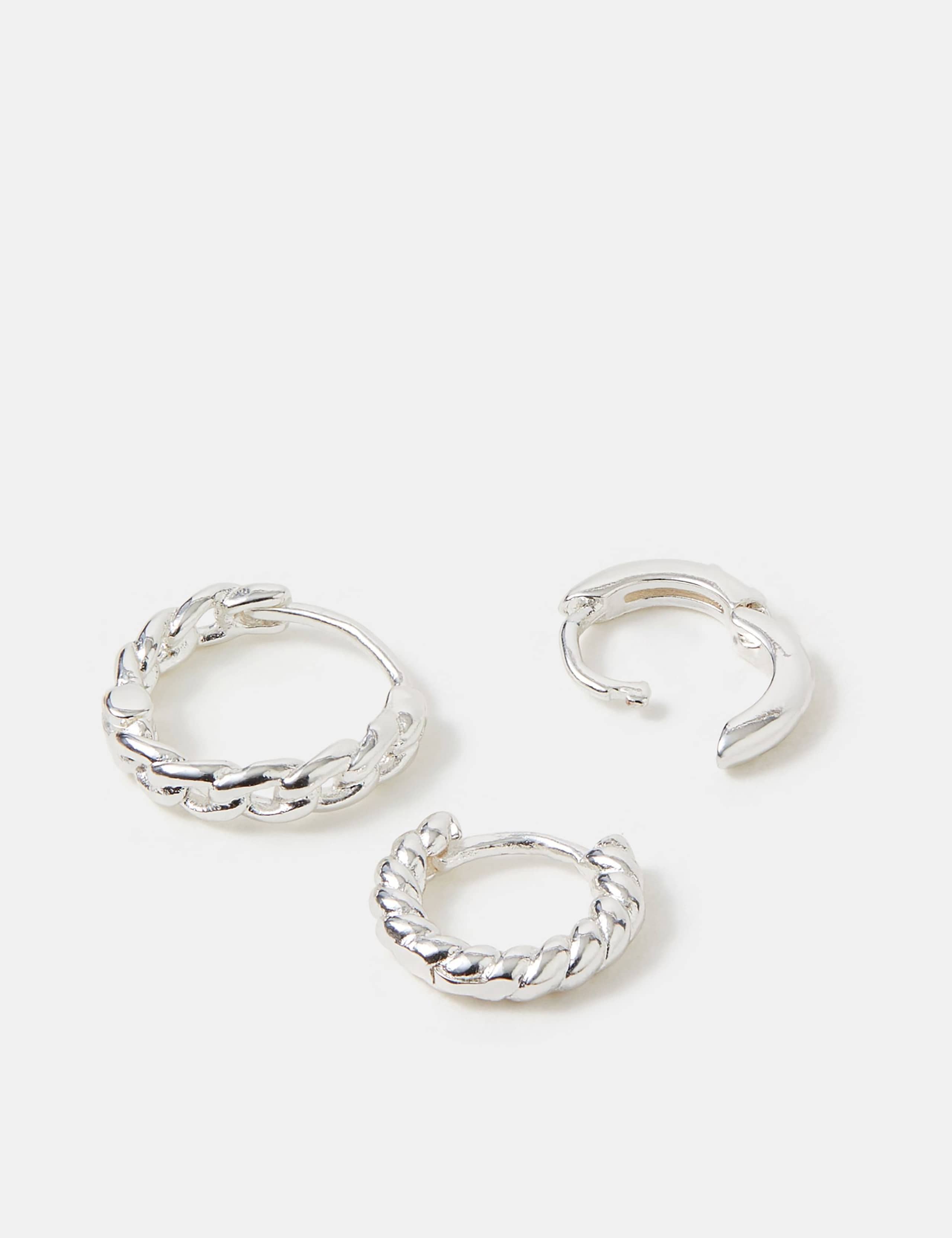 Accessorize 3 pack sterling silver plated hoop earrings set, imported from the UK