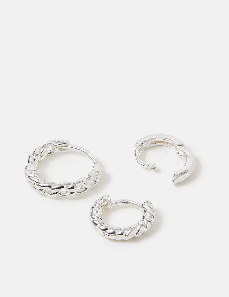 Accessorize 3 pack sterling silver plated hoop earrings set, imported from the UK
