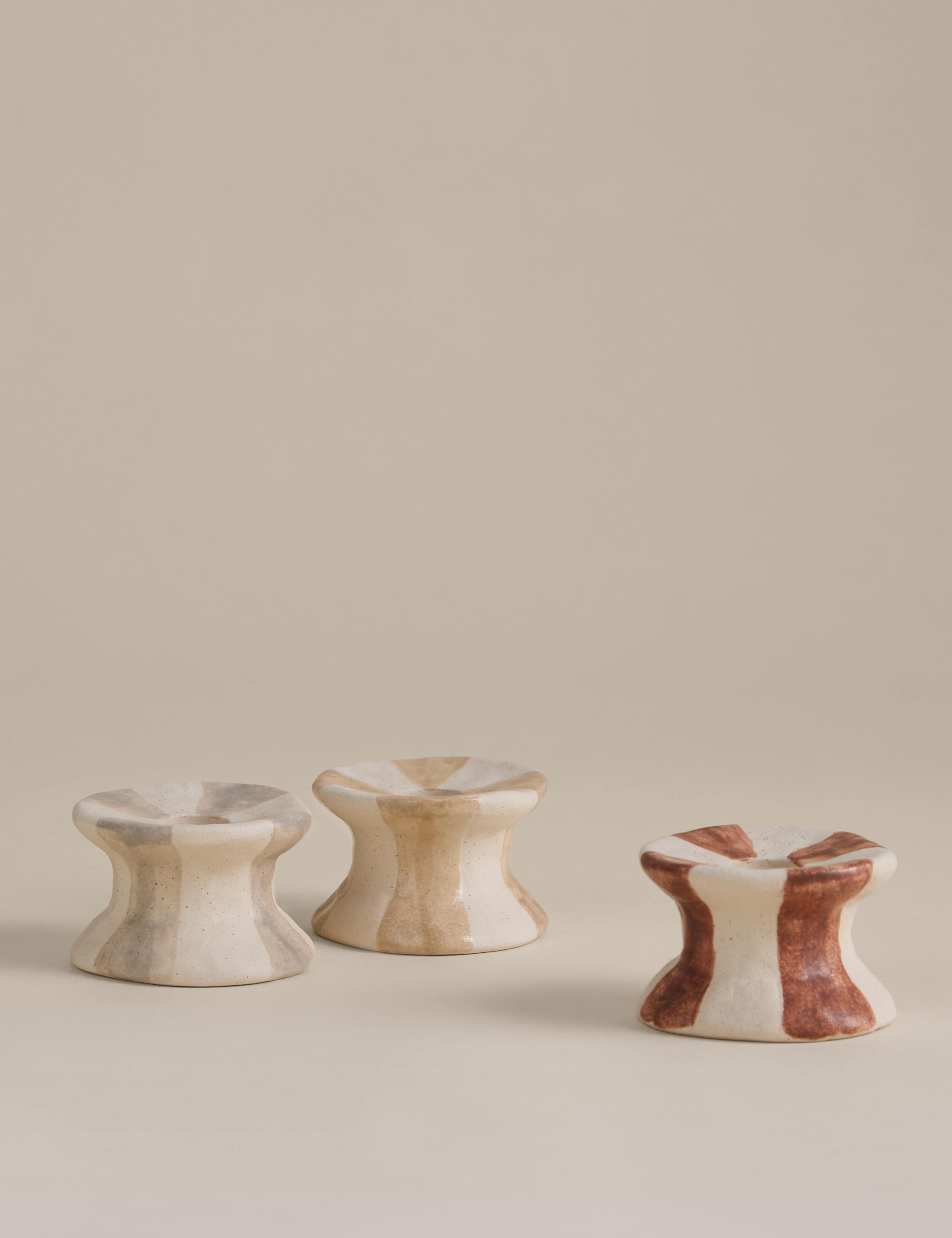 Striped ceramic dinner candle holders set of three (British brand)
