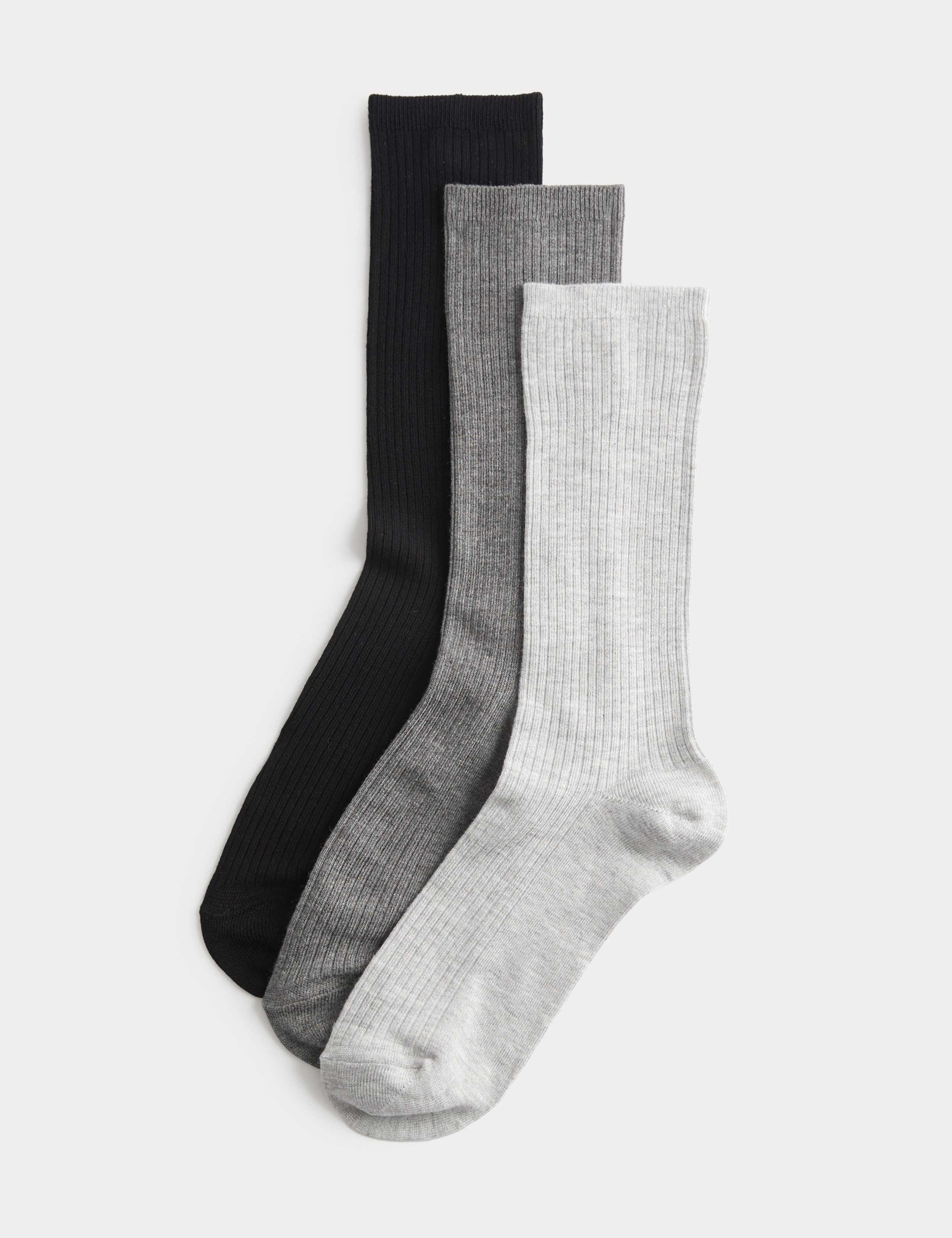 M&S 3 pack supersoft ribbed crew socks - British product