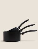 Black aluminium non-stick saucepan set 16cm 18cm 20cm, imported from the UK