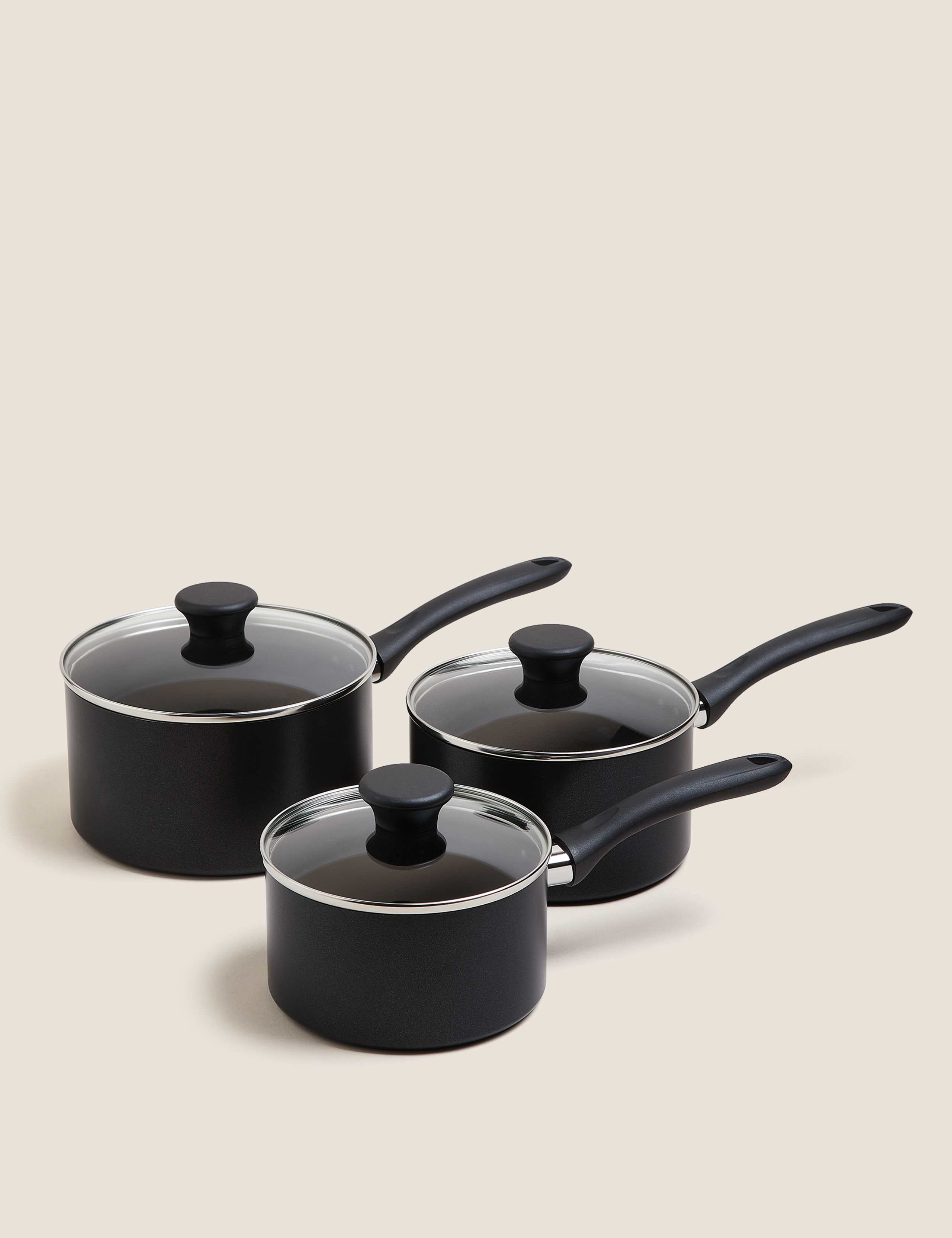 Black aluminium non-stick saucepan set 16cm 18cm 20cm, imported from the UK