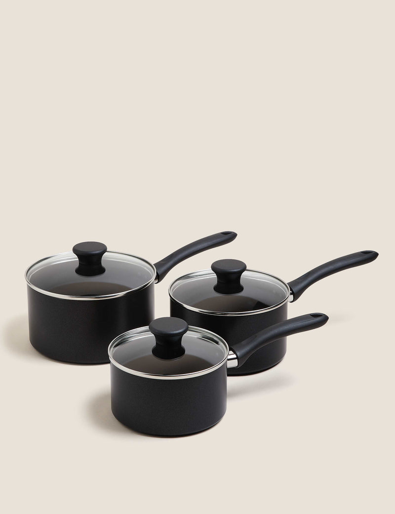 Black aluminium non-stick saucepan set 16cm 18cm 20cm, imported from the UK