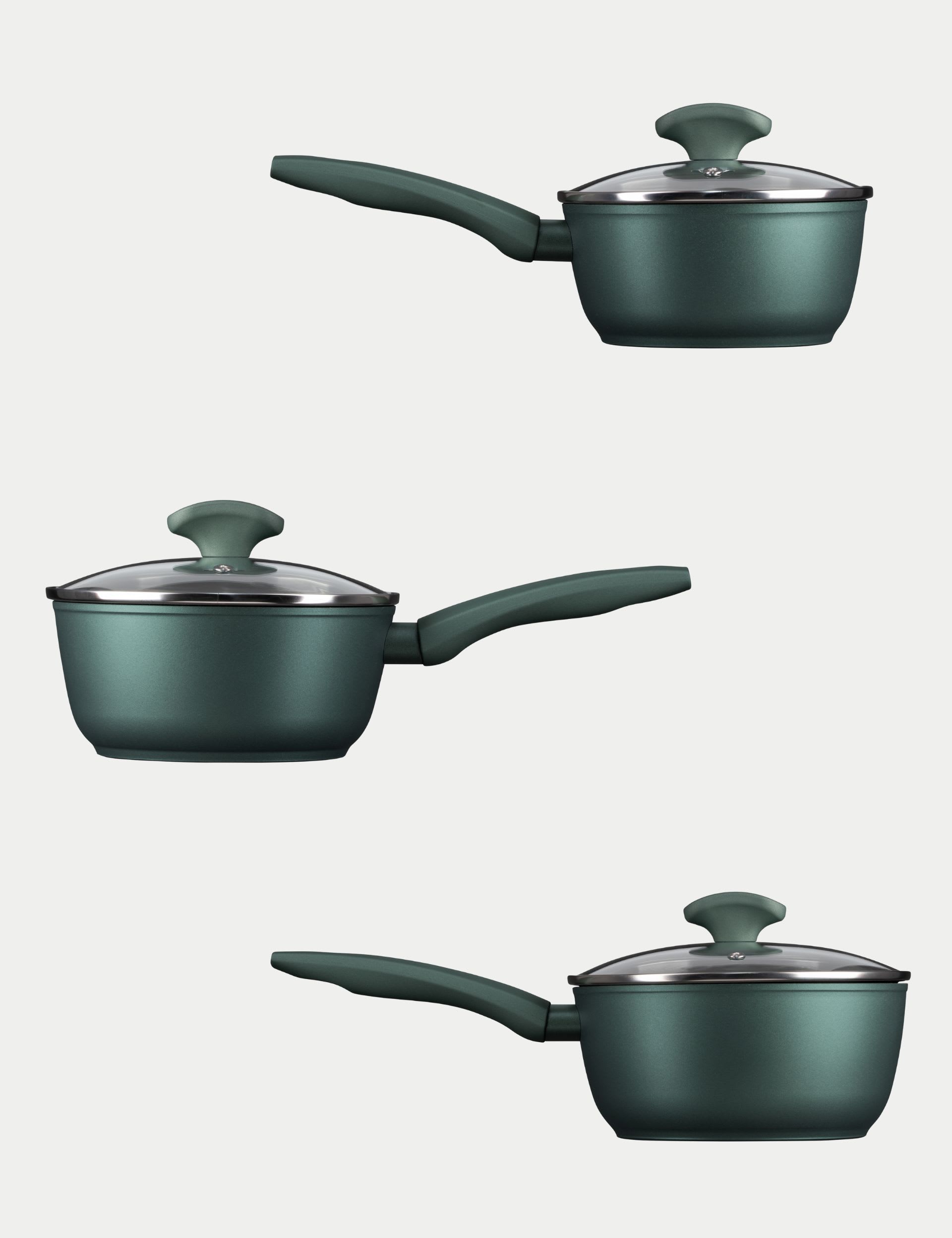 Prestige 3-piece non-stick saucepans with glass lids - British product