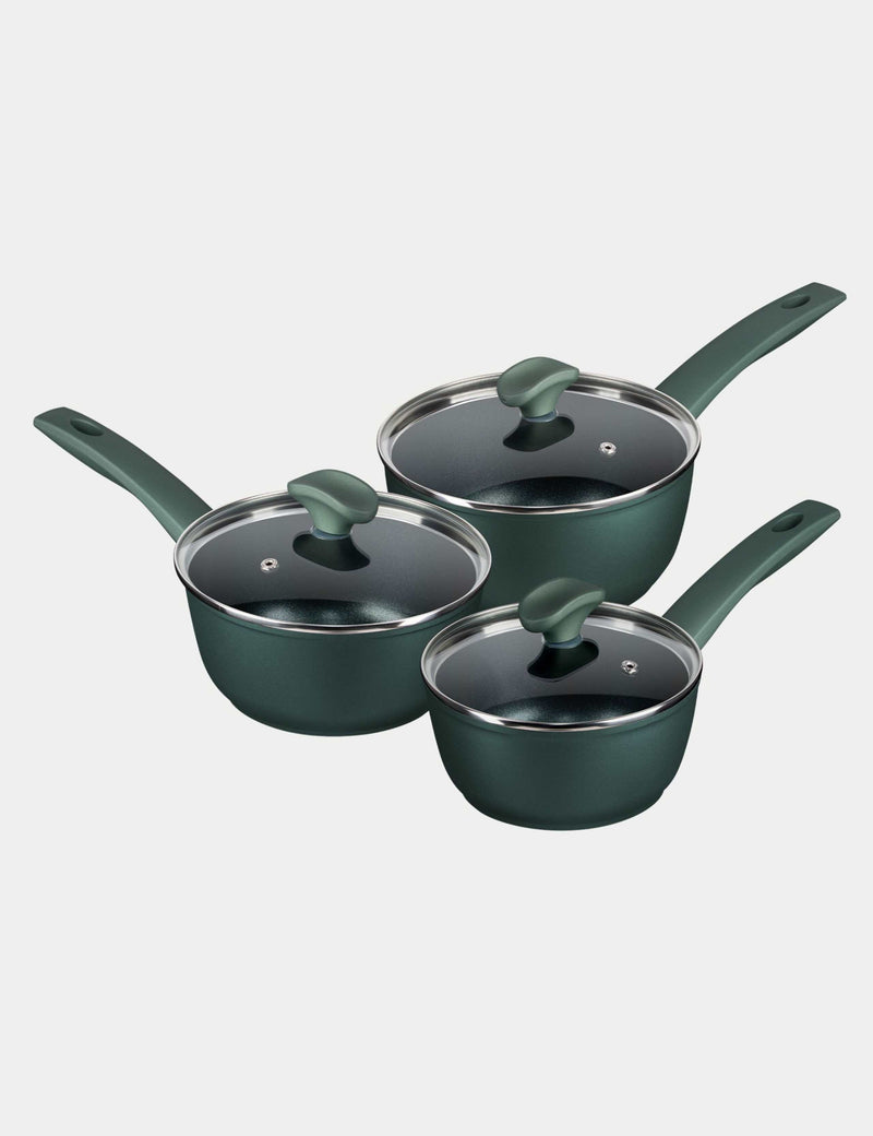 Prestige 3-piece non-stick saucepans with glass lids - British product