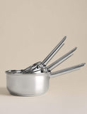 Three piece stainless steel pan set with lids, UK version
