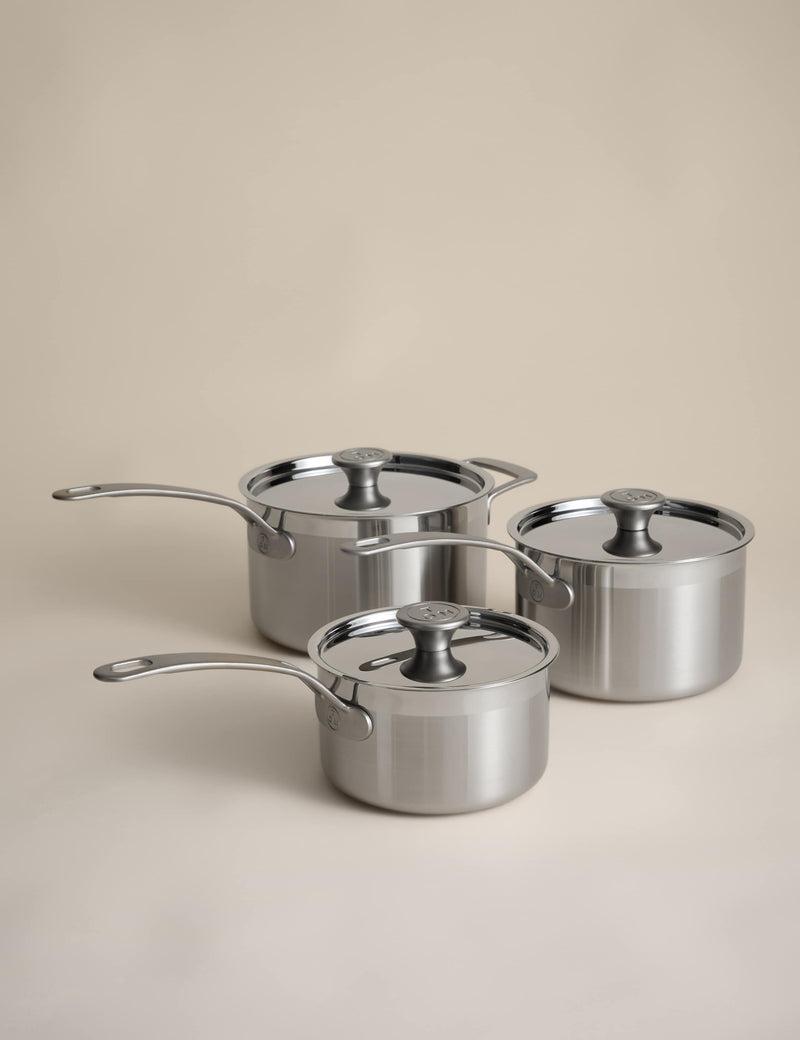 M&S 3-piece stainless steel saucepan set 16cm 18cm 20cm - British product