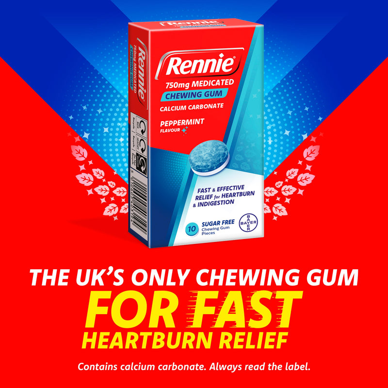Rennie peppermint antacid gum 750mg, imported from the UK