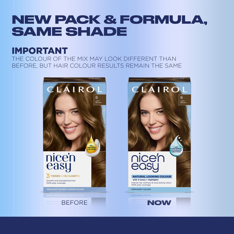 Clairol Nice'N Easy Light Brown 6 hair dye - British product