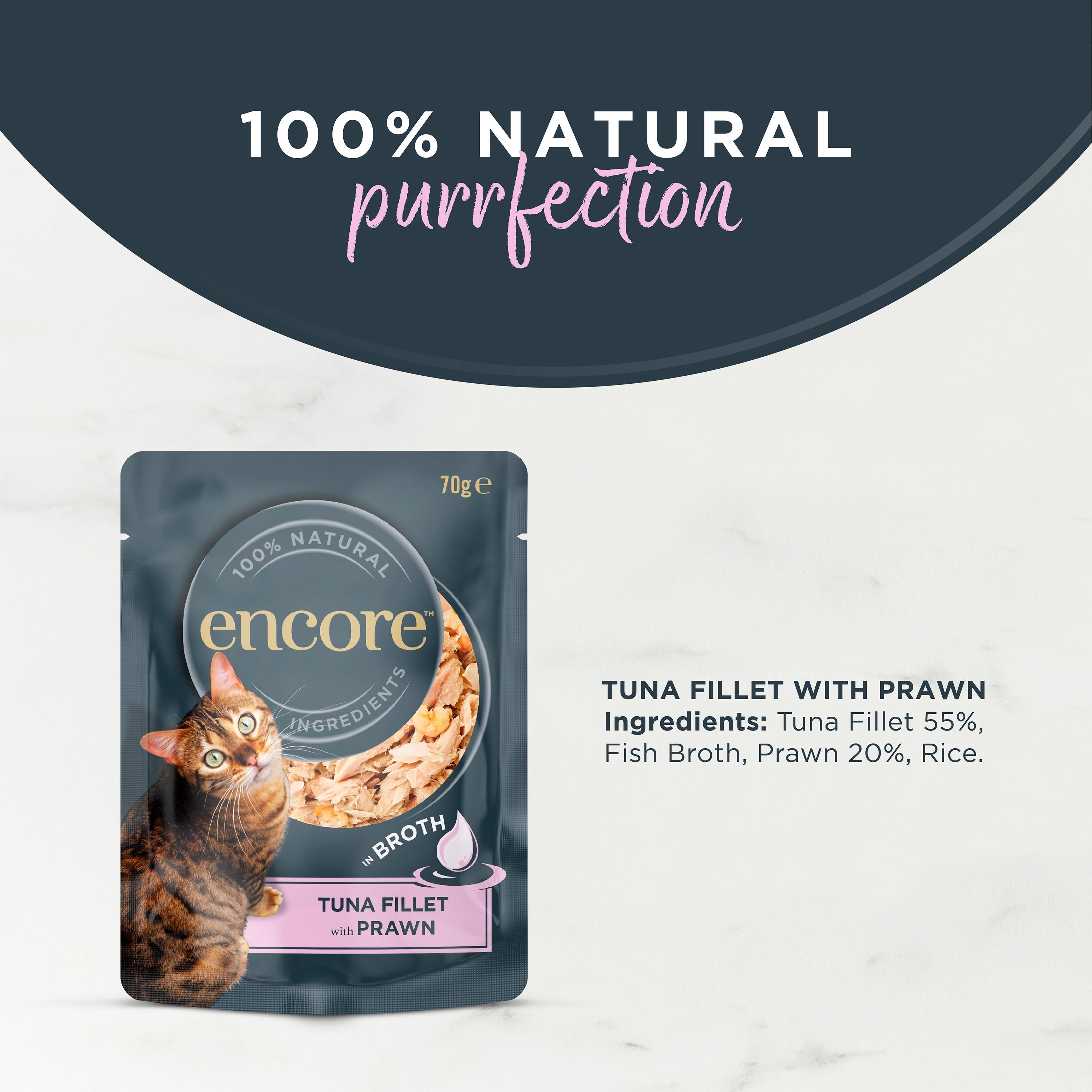 Encore Tuna Prawn cat food 70g, imported from the UK