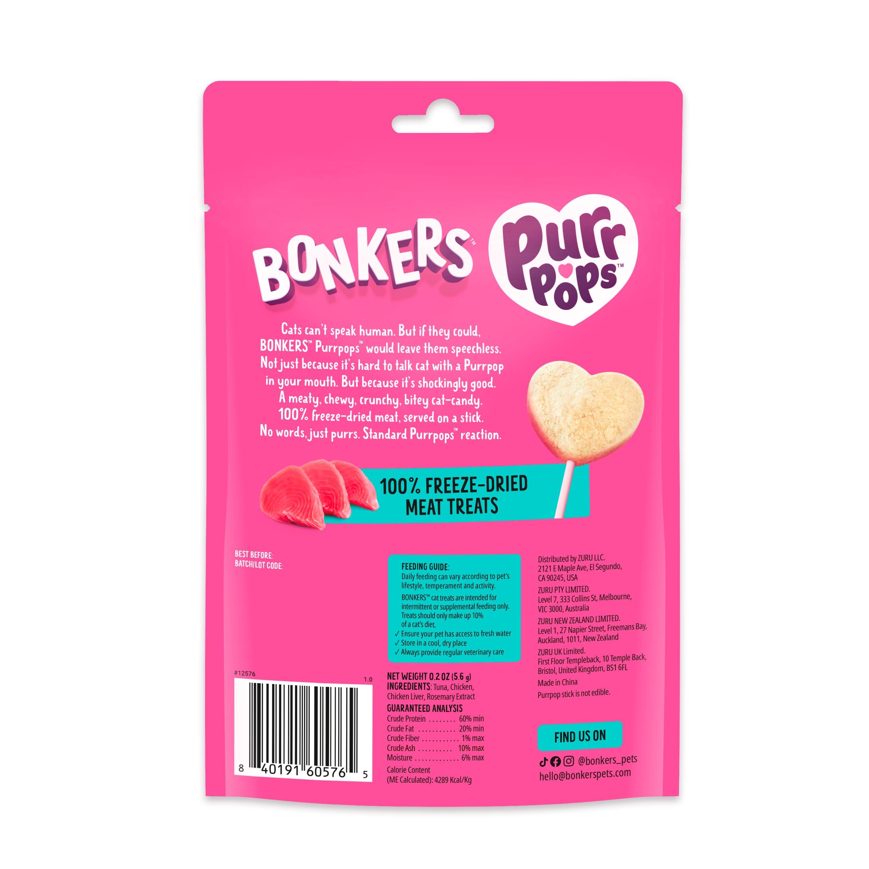 Bonkers cat treats tuna flavour pack of 4 - British product