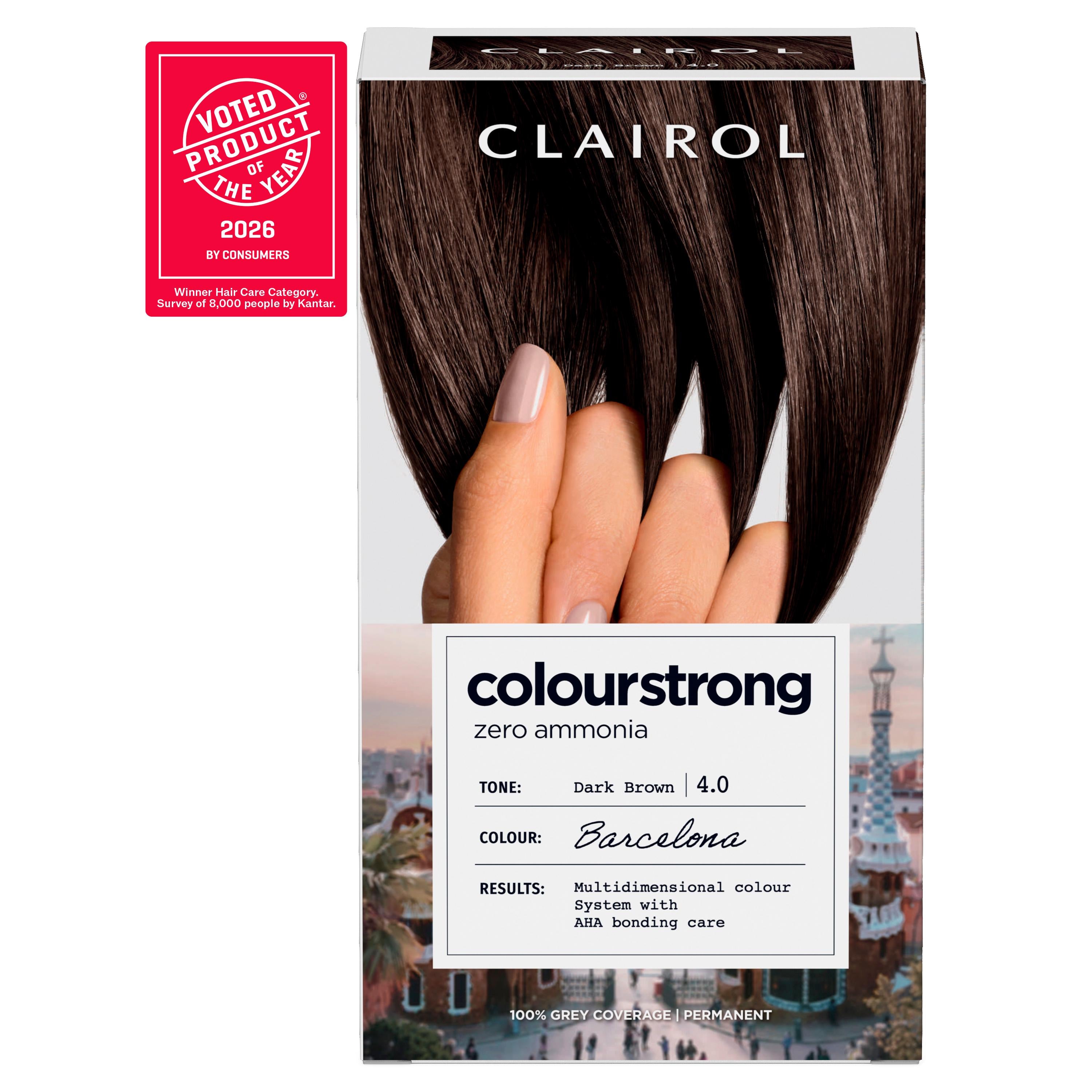 Clairol Colour Strong dark brown permanent hair dye - British product