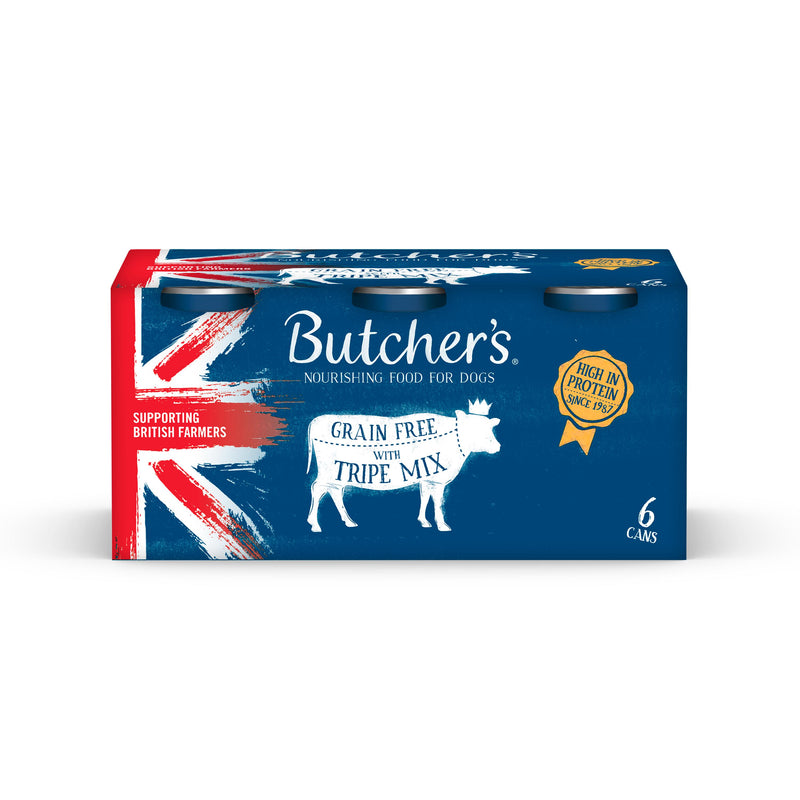 Butcher's tripe dog food 6x400g tins, imported from the UK