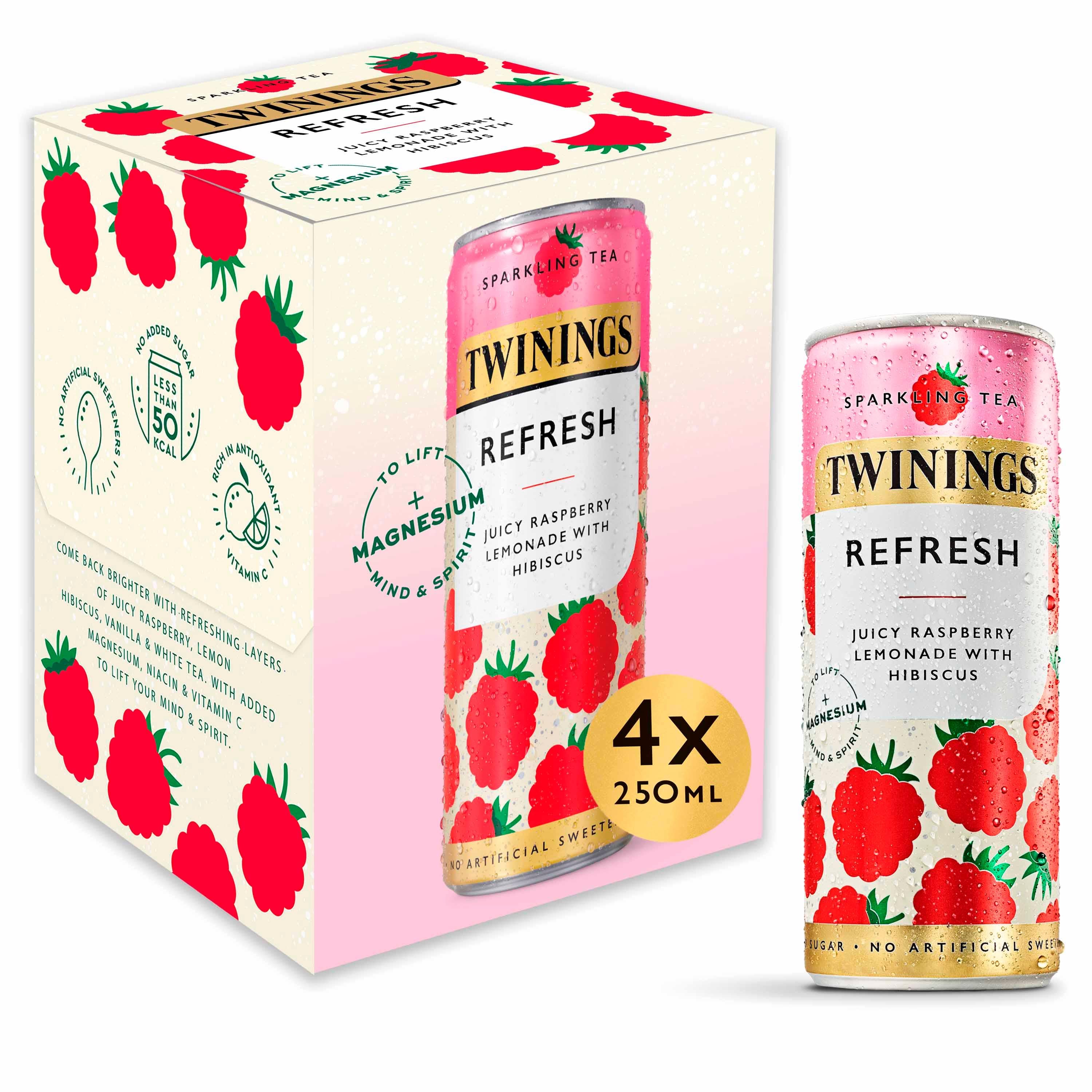Twinings Sparkling Tea raspberry lemonade with hibiscus 4 x 250ml, UK version