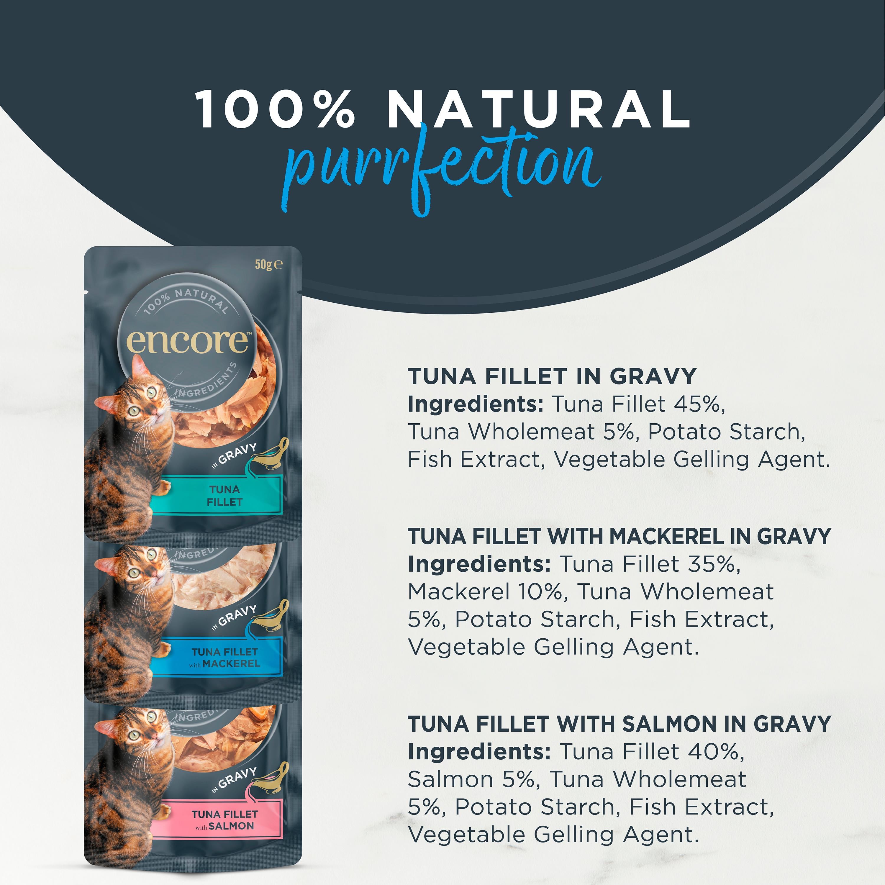 Encore fish selection in gravy cat food 5x50g, UK version