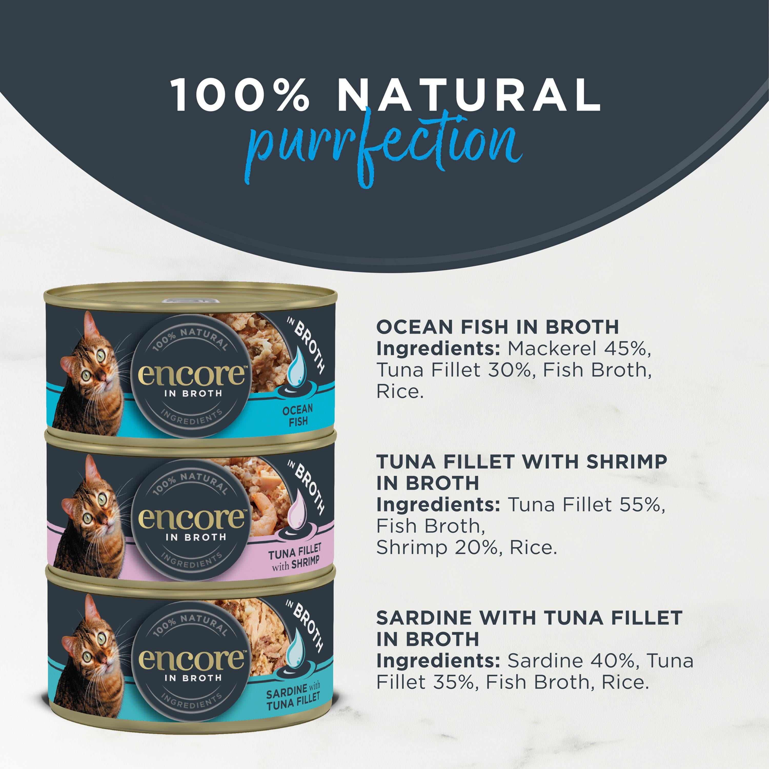Encore cat food fish selection in broth 12 x 70g, UK version