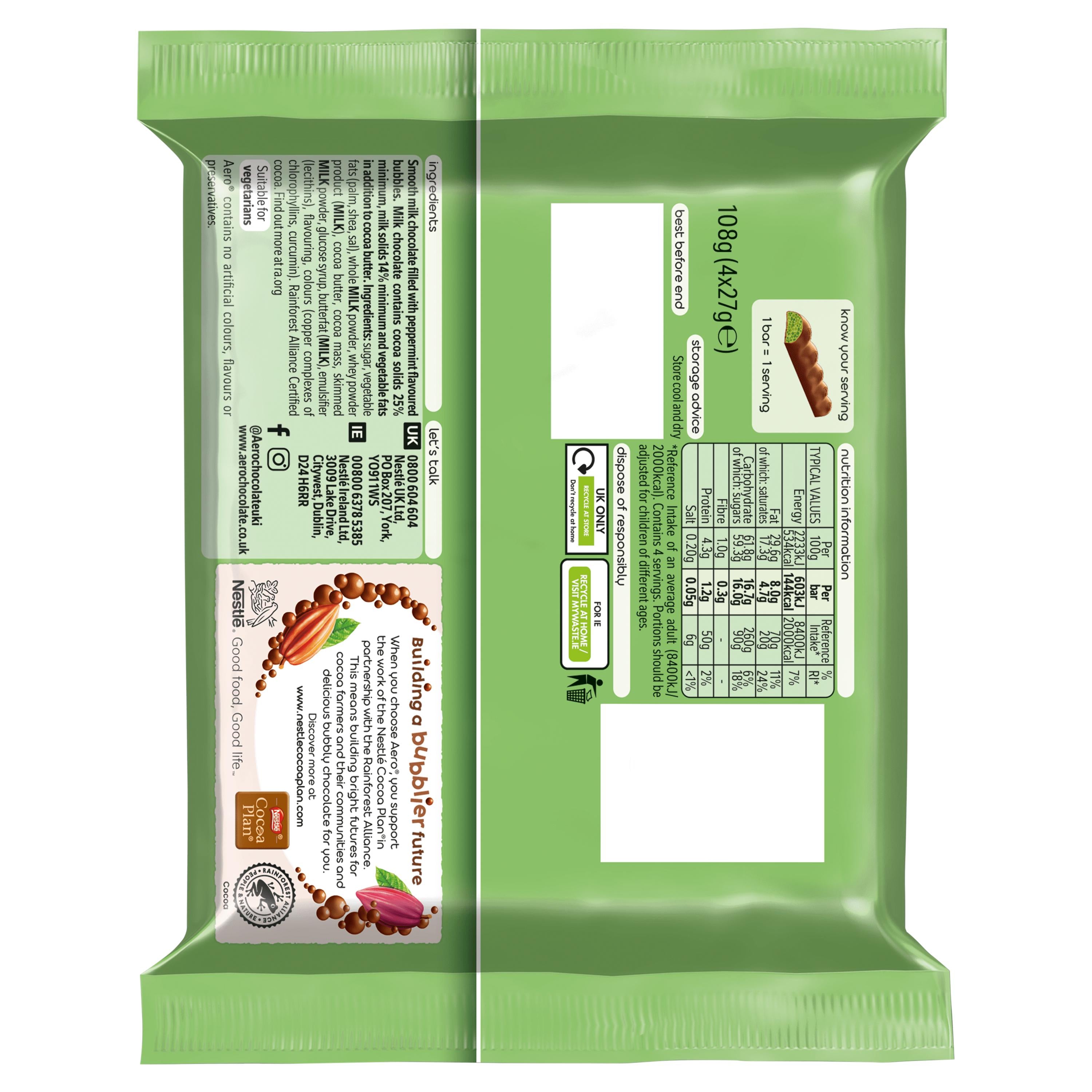 Aero peppermint chocolate bars multipack 4x27g, UK version