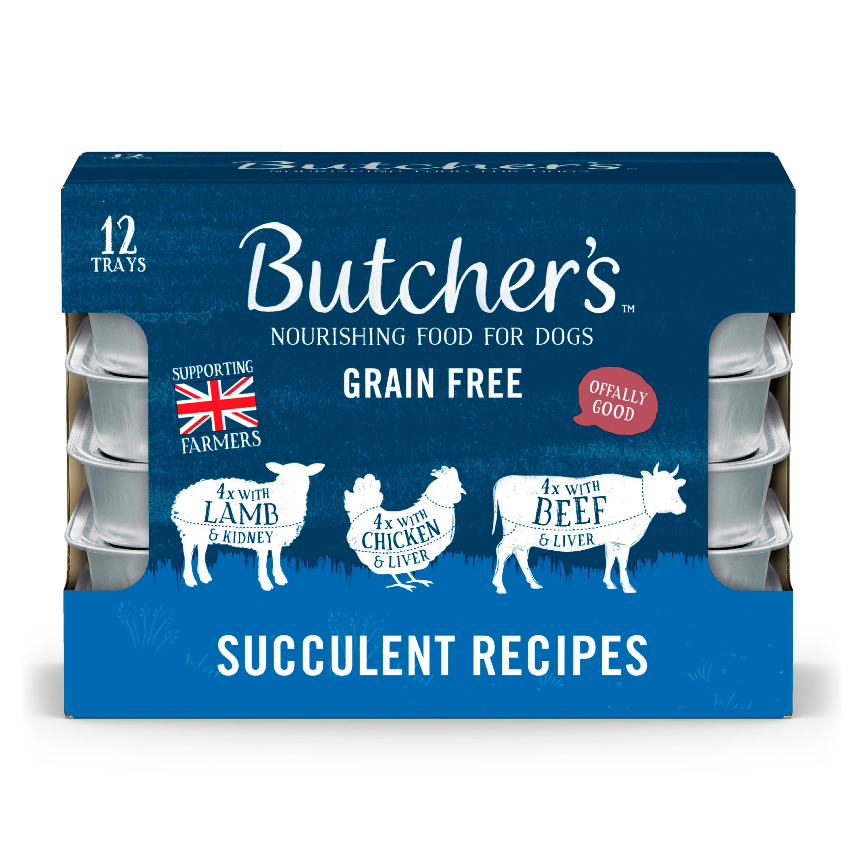 Butcher's dog food trays 12x150g, imported from the UK