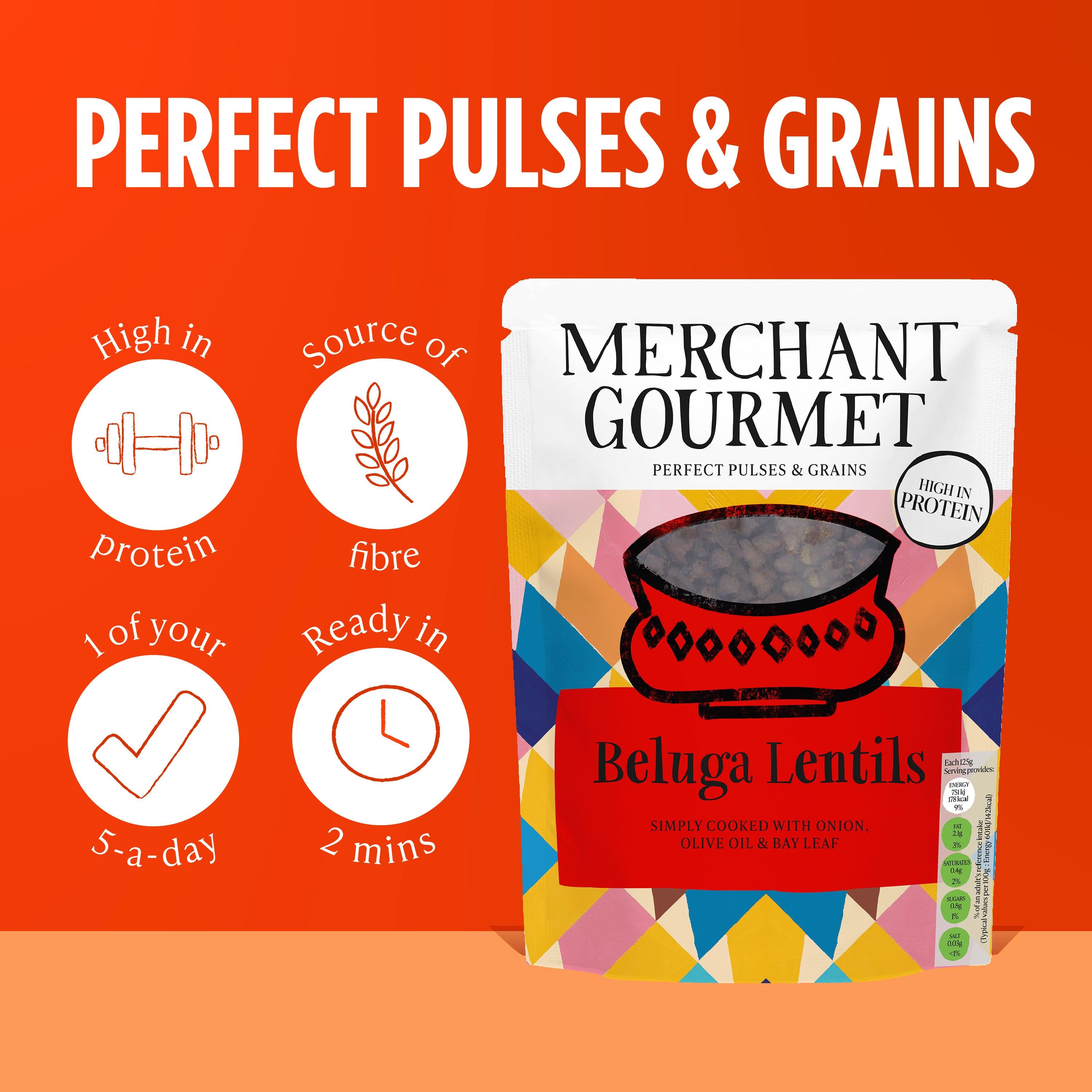 Merchant Gourmet cooked beluga lentils 250g, UK version
