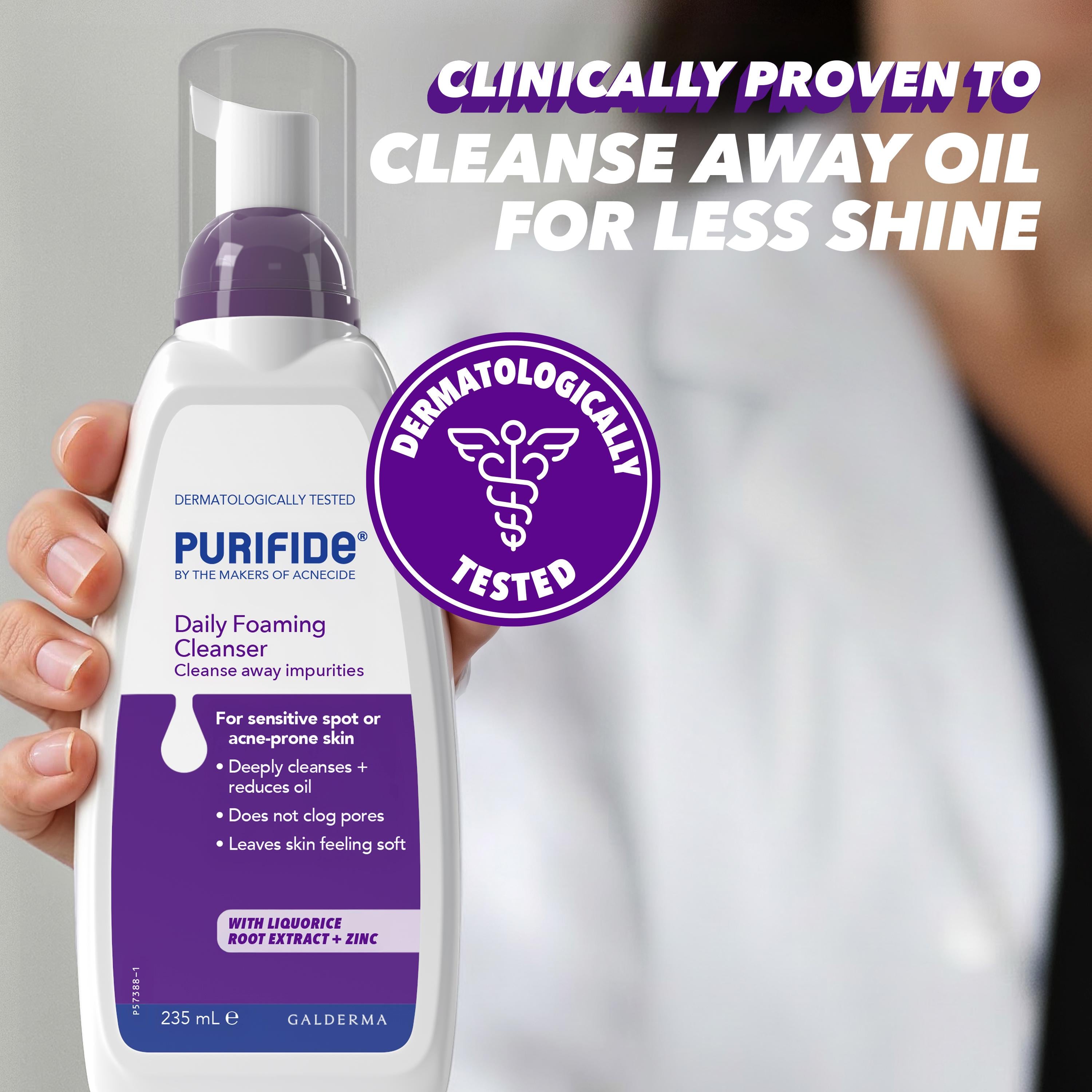 Purifide Daily Cleanser 235ml foaming face wash for acne-prone skin, imported from the UK