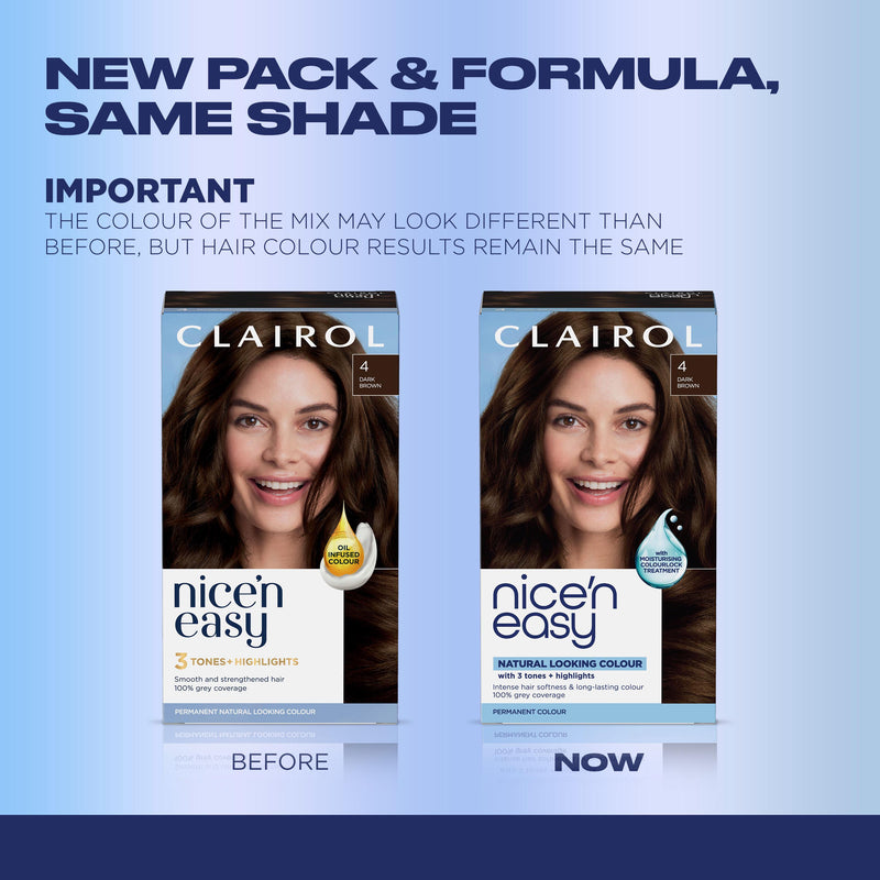 Clairol Nice'N Easy Dark Brown 4 permanent hair dye - British product