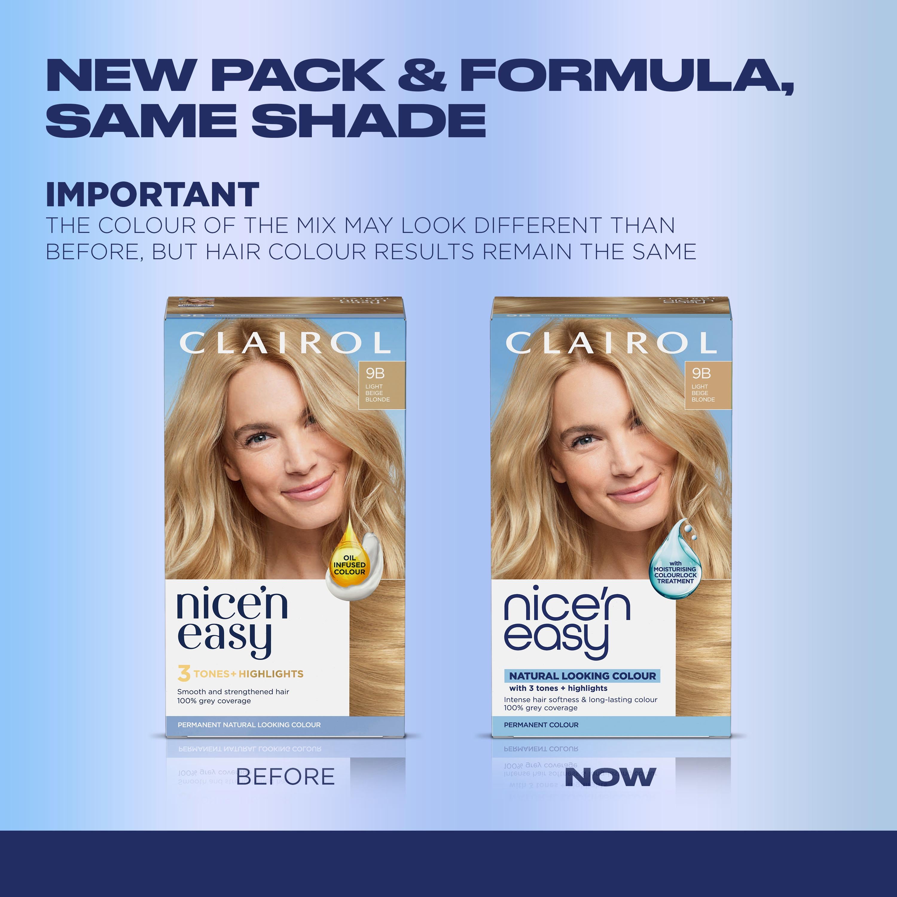 Clairol Nice'N Easy Light Beige Blonde 9B permanent hair dye (British brand)