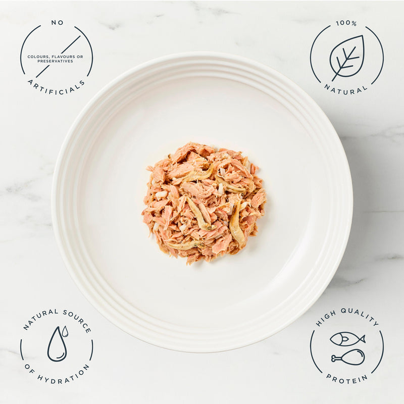 Encore cat food tuna whitebait in broth 70g (British brand)