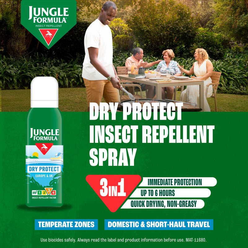 Jungle Formula Dry Protect Insect Repellent Spray 125ml, imported from the UK