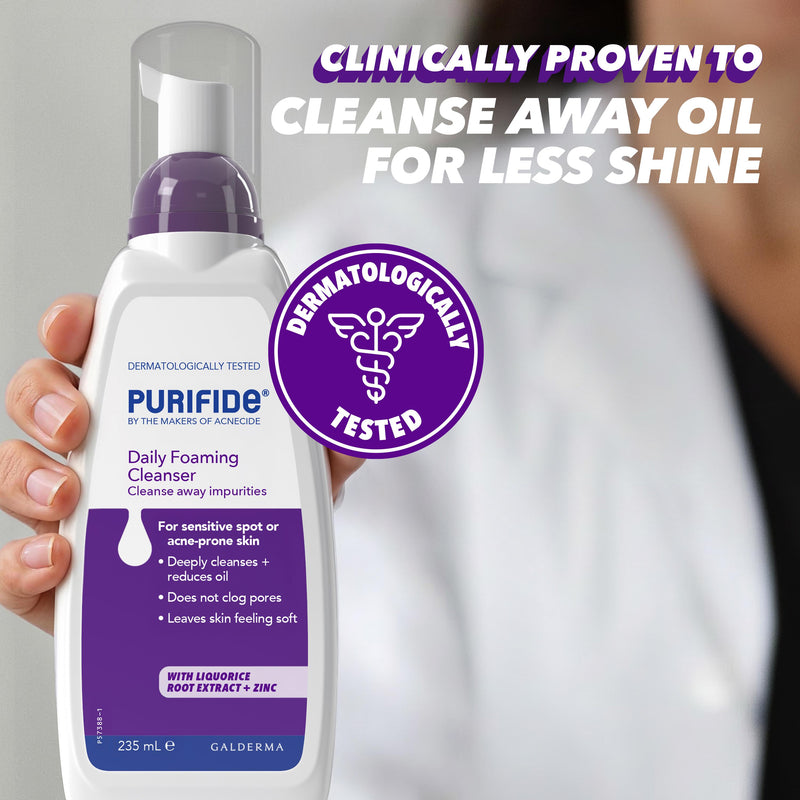 Purifide Daily Cleanser 235ml foaming face wash for acne-prone skin, imported from the UK