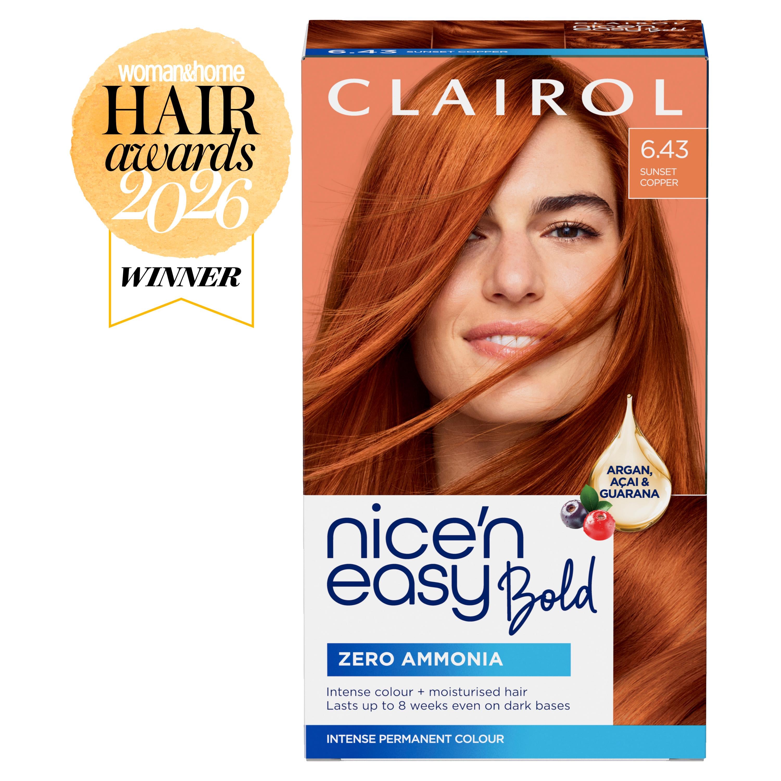 Clairol Nice'N Easy 6.43 Sunset Copper permanent hair dye, UK version