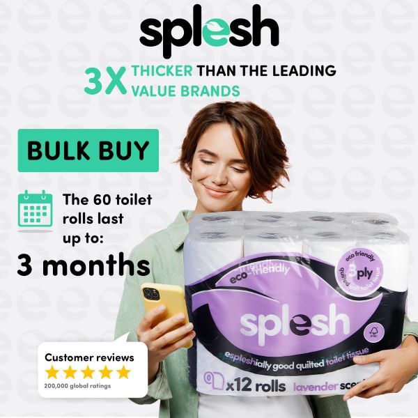 Splesh quilted lavender toilet paper 60 rolls, UK version