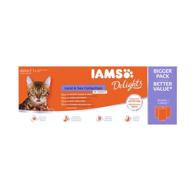 Iams Delights Adult Land & Sea Collection in Gravy Multipack   48 x 85g