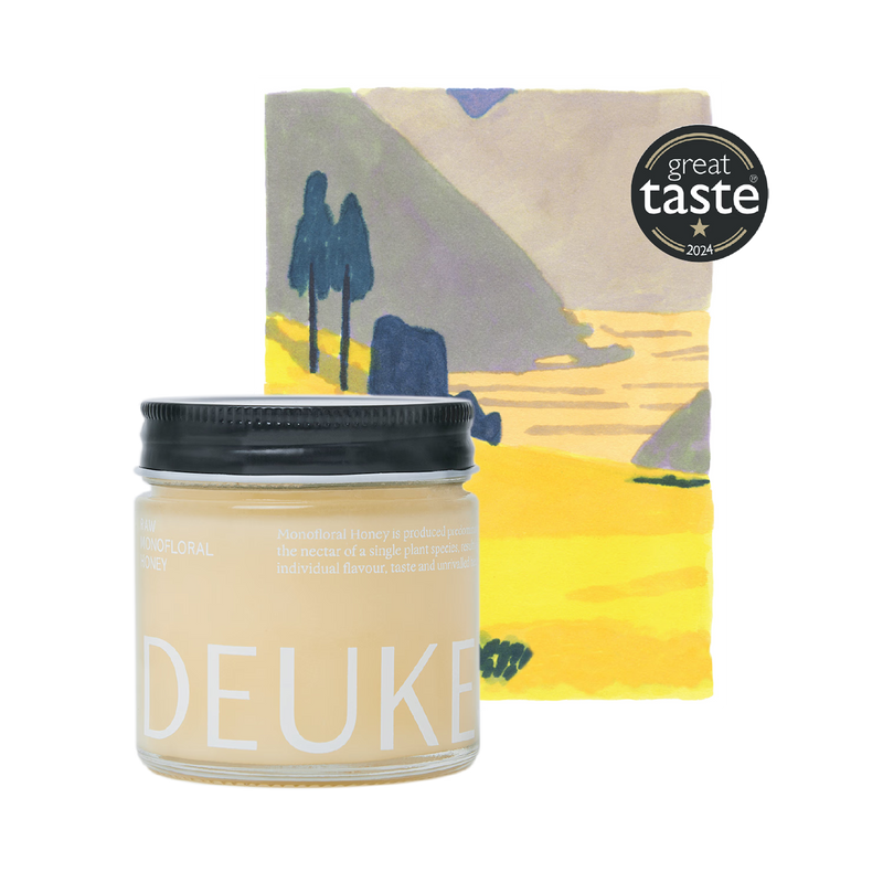 Deukes raw monofloral rapeseed honey 250g, UK version