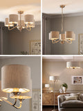 Next brushed nickel chandelier with oatmeal shades 5 light - British product