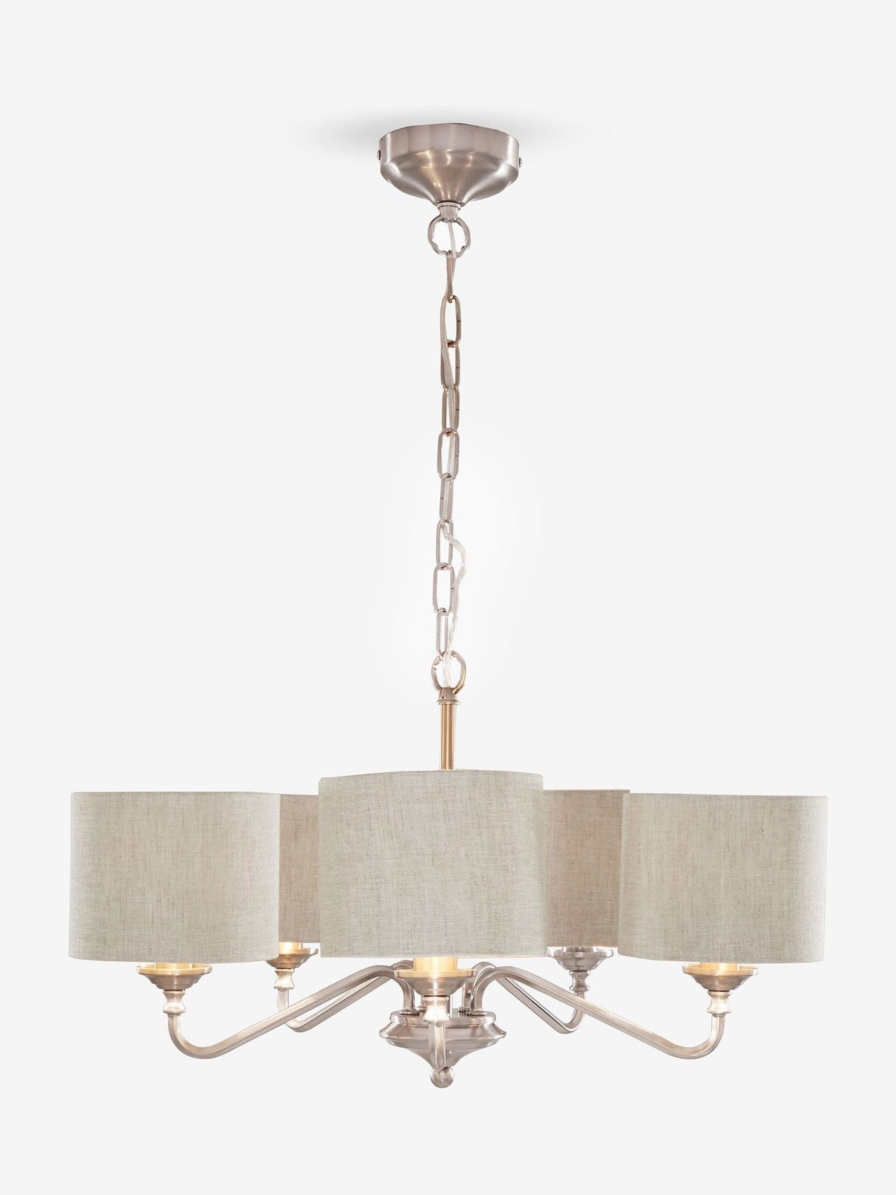 Next brushed nickel chandelier with oatmeal shades 5 light - British product