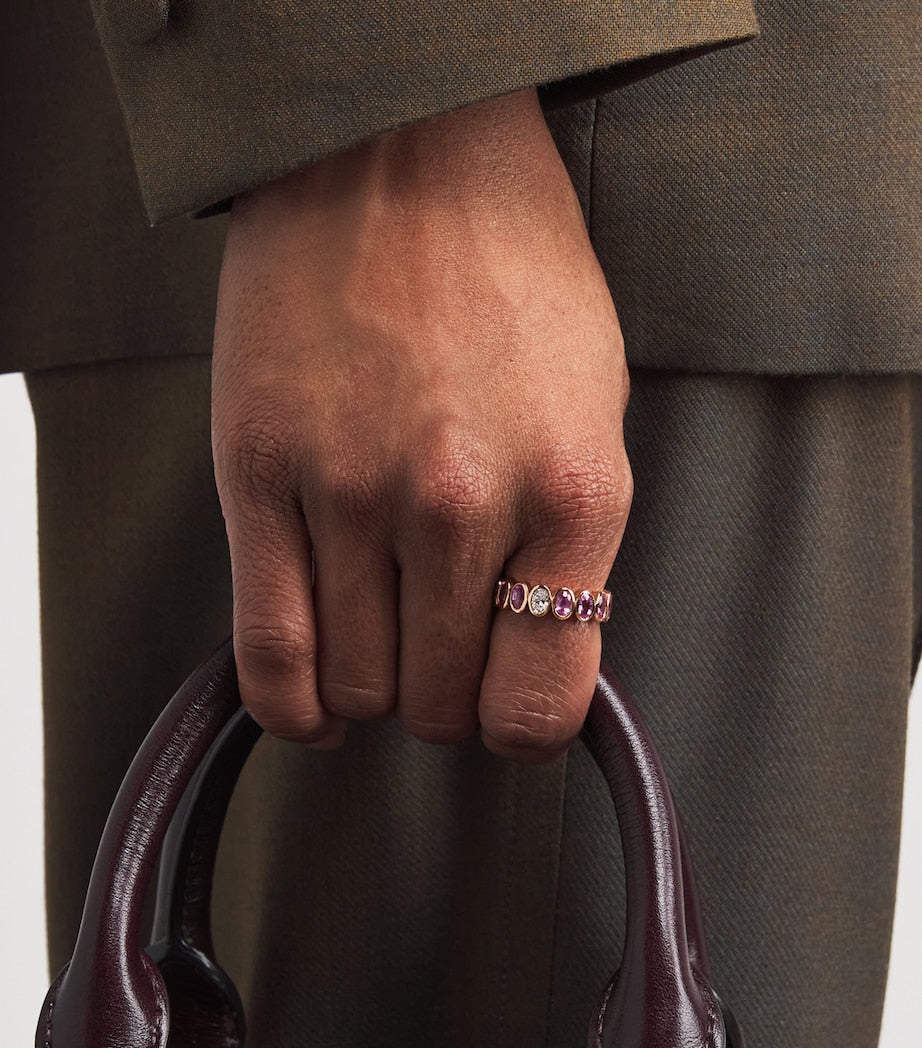 SHAY rose gold eternity ring with pink sapphires and diamond (British brand)