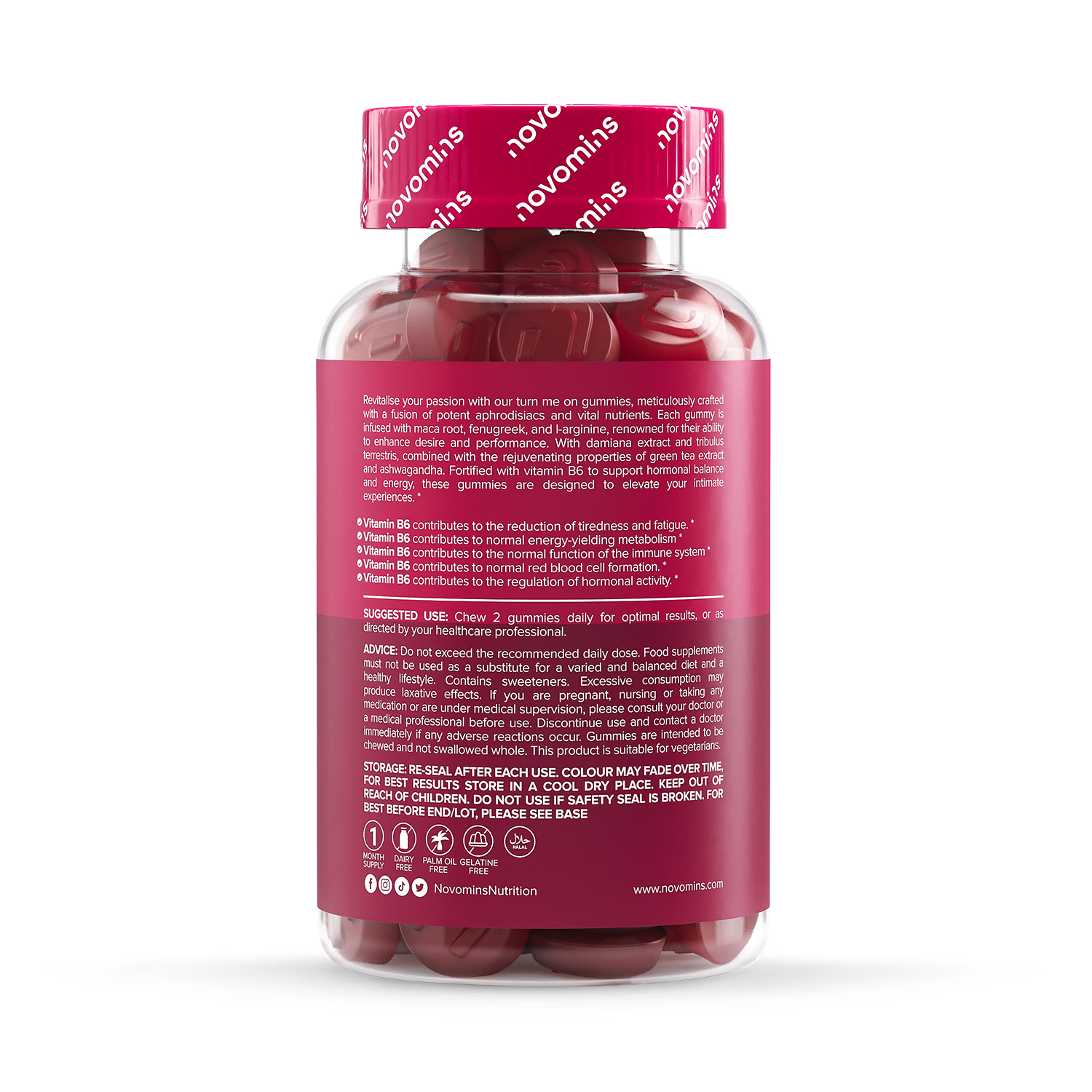 Novomins Libido gummies raspberry peach flavour 60 pack imported from the UK