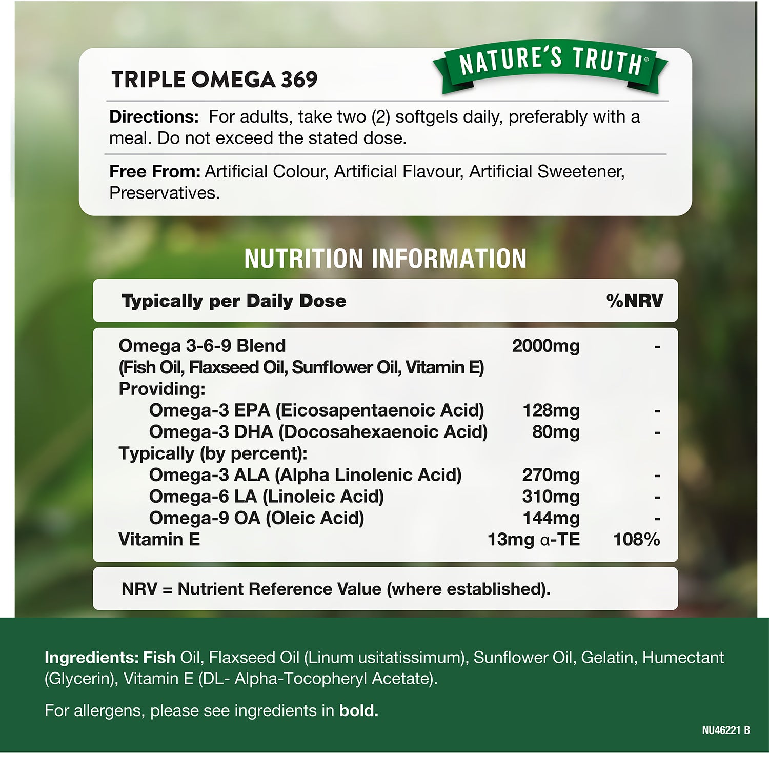 Nature's Truth Triple Omega 369 softgels 2000mg - British product
