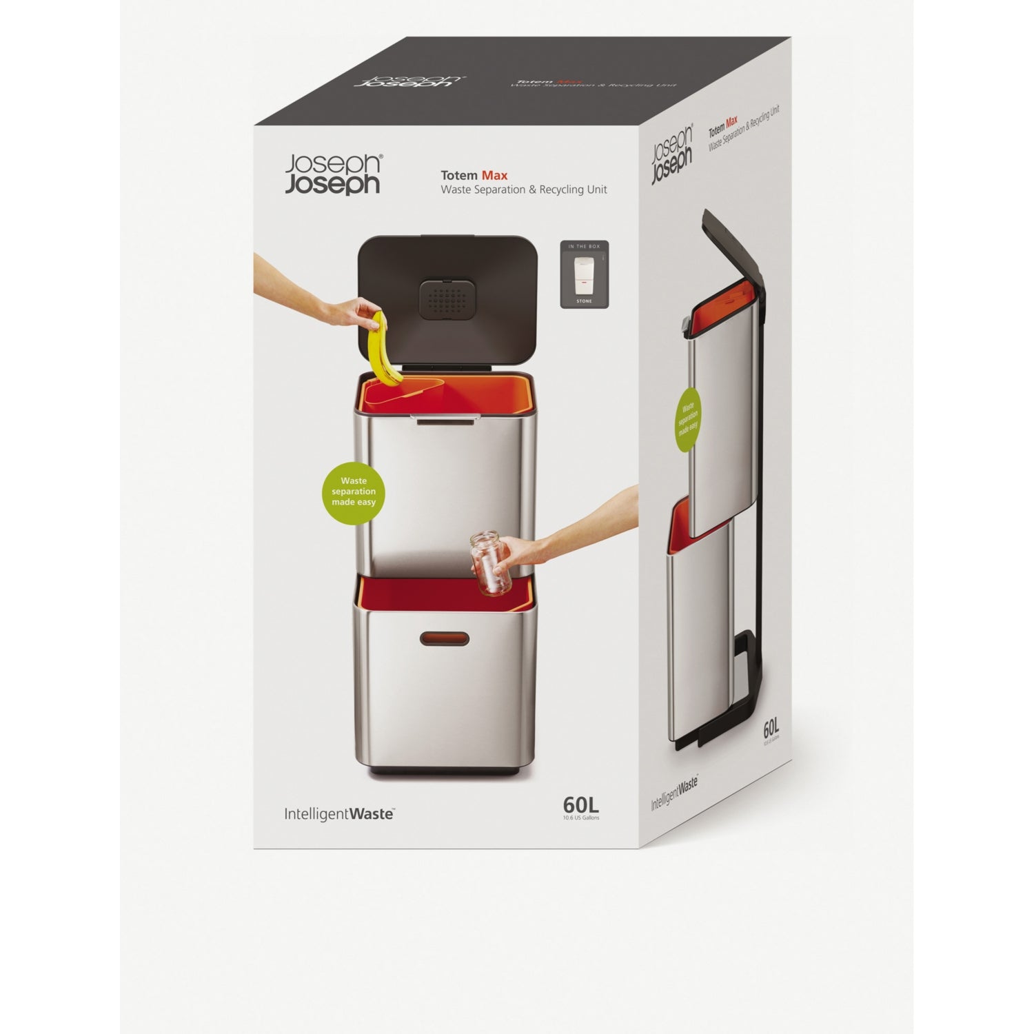 Joseph Joseph Totem Max 60L recycling bin, imported from the UK