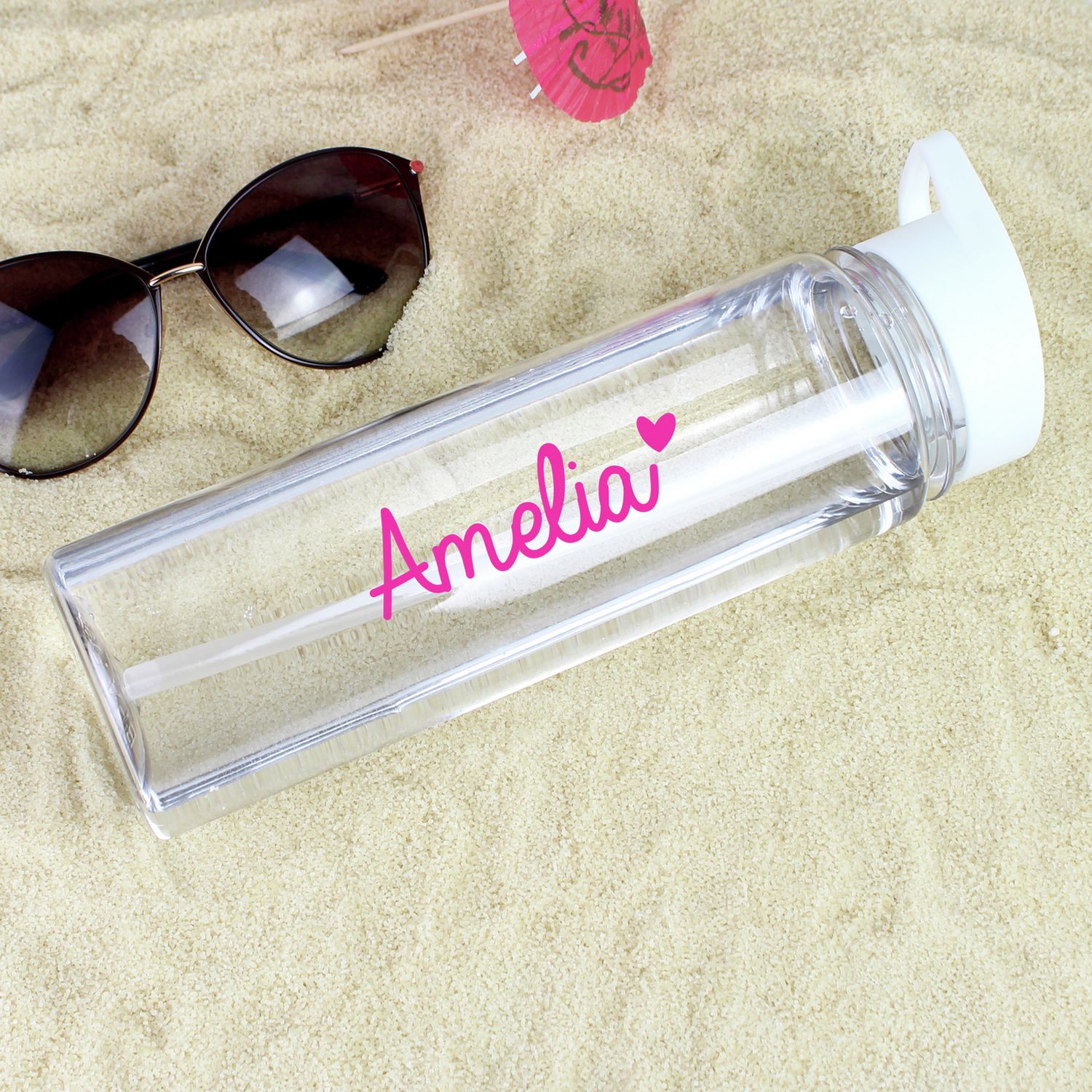 Personalised heart water bottle 750ml with flip top, UK version
