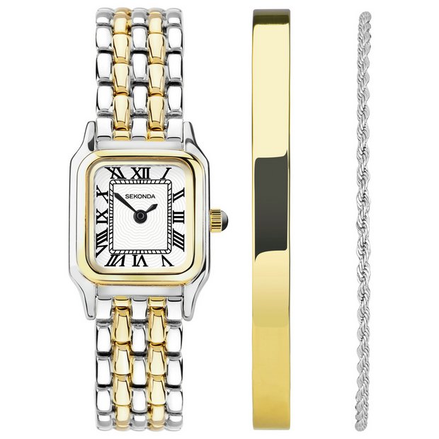Sekonda Monica white dial two-tone watch gift set - British product