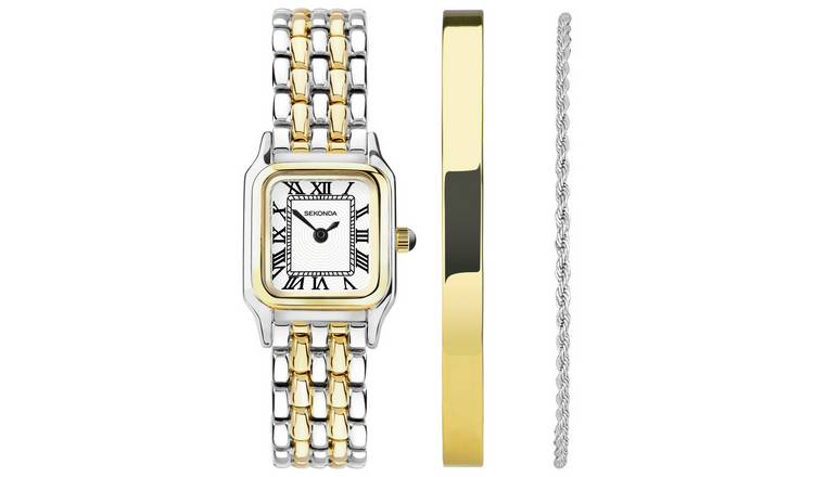 Sekonda Monica white dial two-tone watch gift set - British product