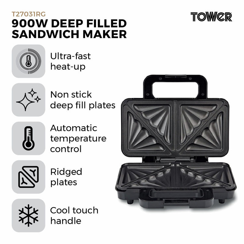 Tower sandwich toaster rose gold 2 portion - British product
