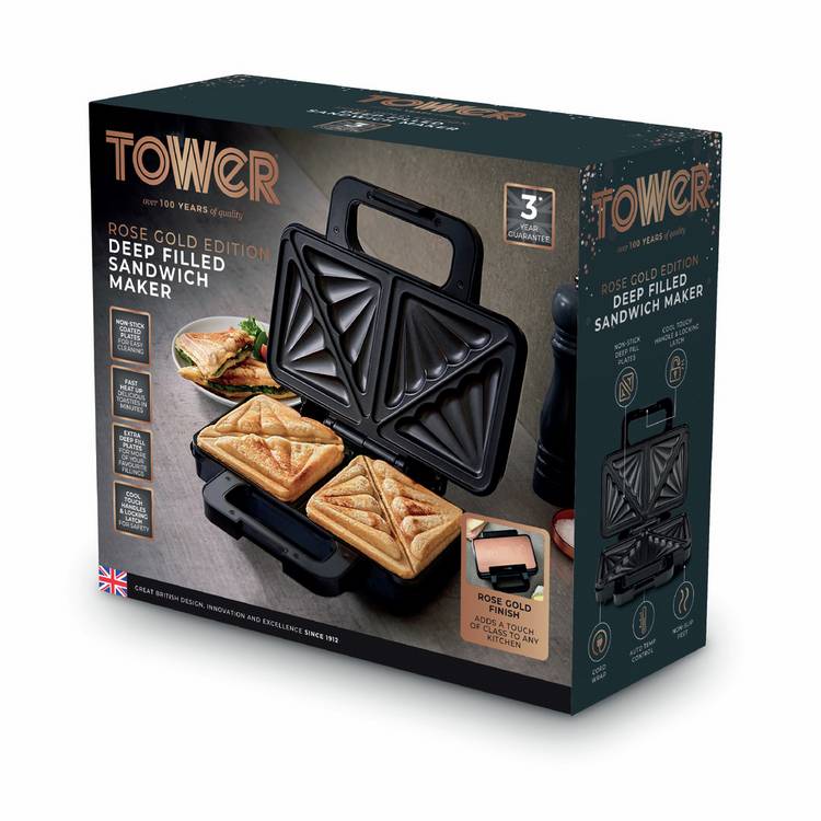 Tower sandwich toaster rose gold 2 portion - British product